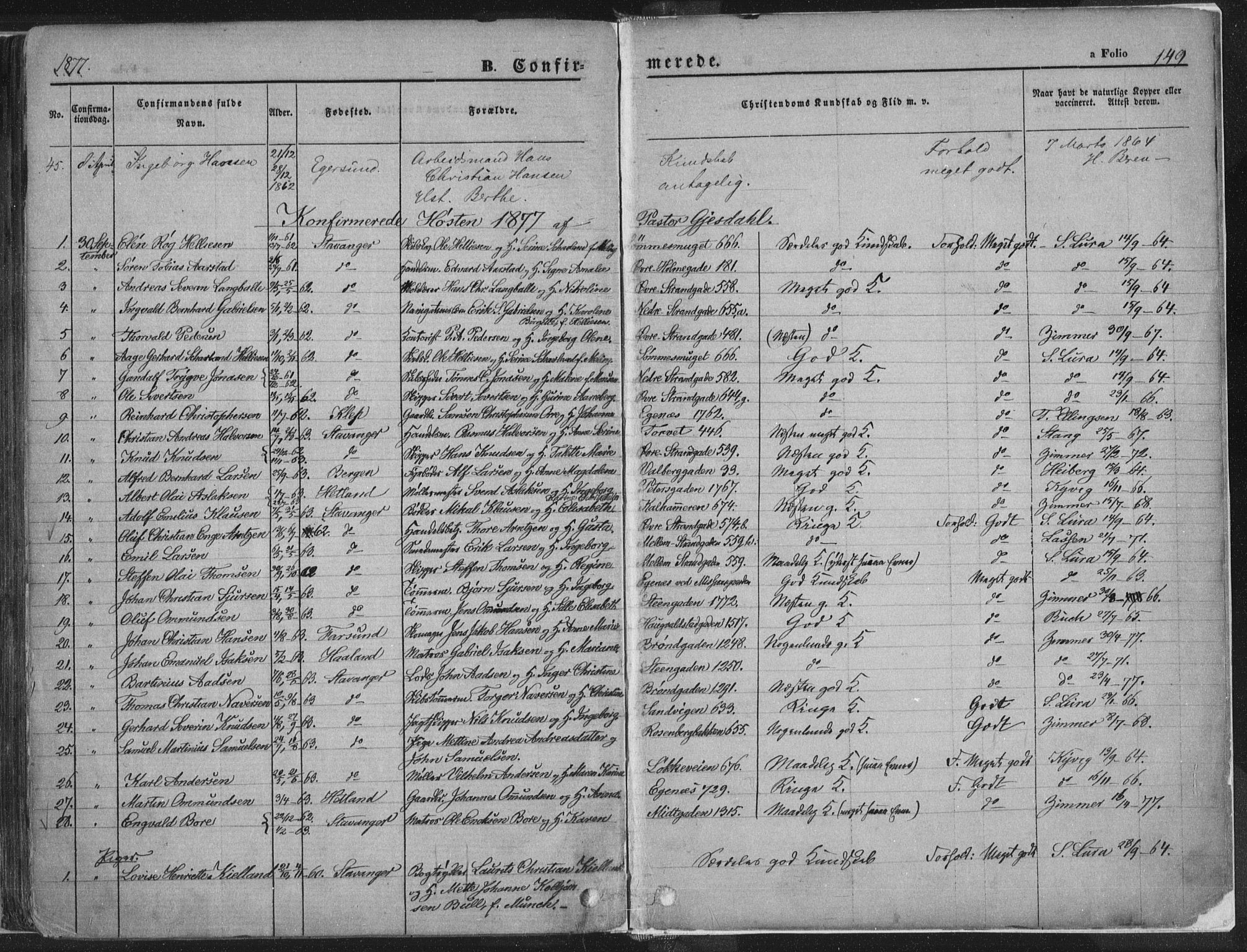 Domkirken sokneprestkontor, SAST/A-101812/001/30/30BA/L0018: Parish register (official) no. A 17, 1857-1877, p. 149