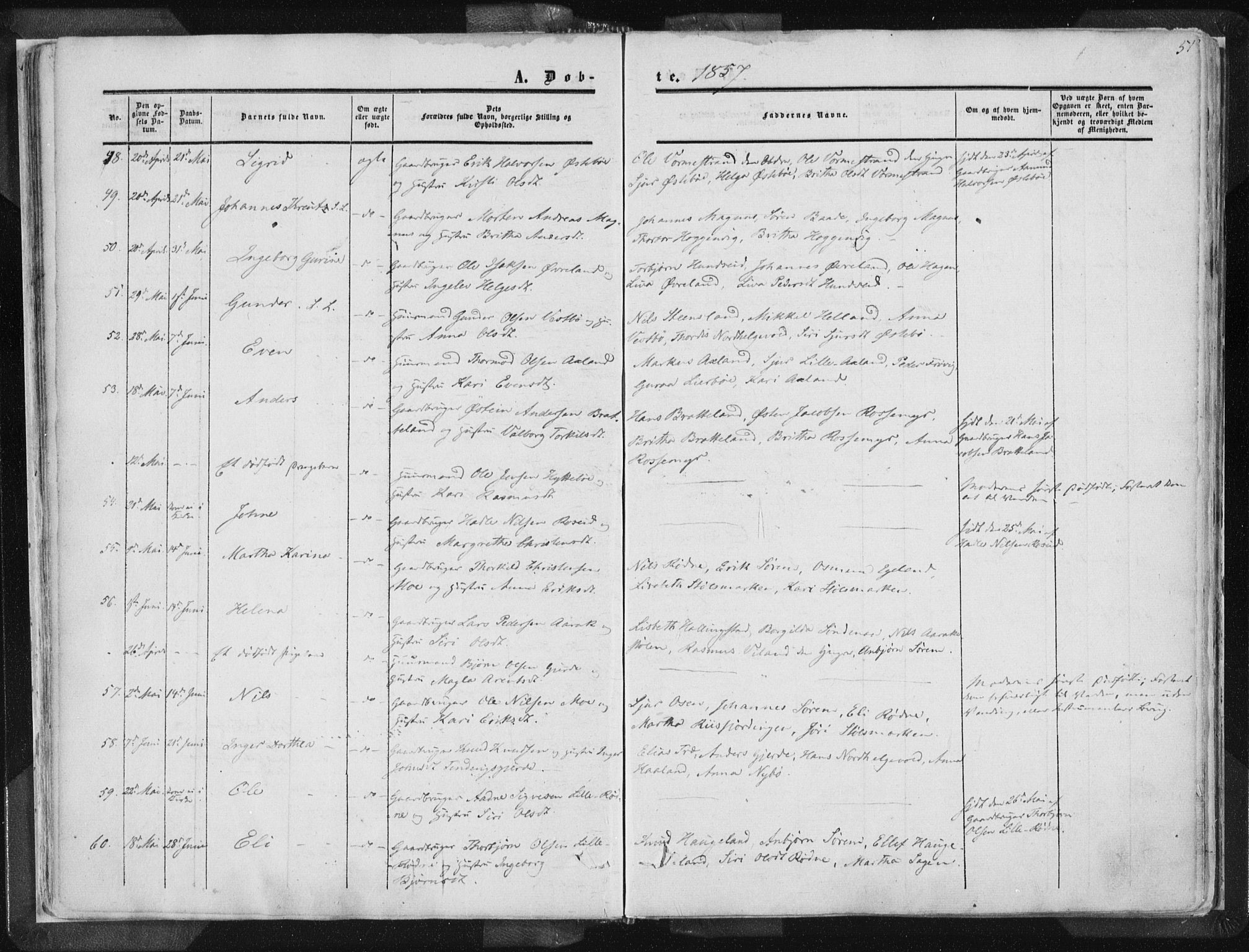 Vikedal sokneprestkontor, SAST/A-101840/01/IV: Parish register (official) no. A 6.1, 1851-1867, p. 51