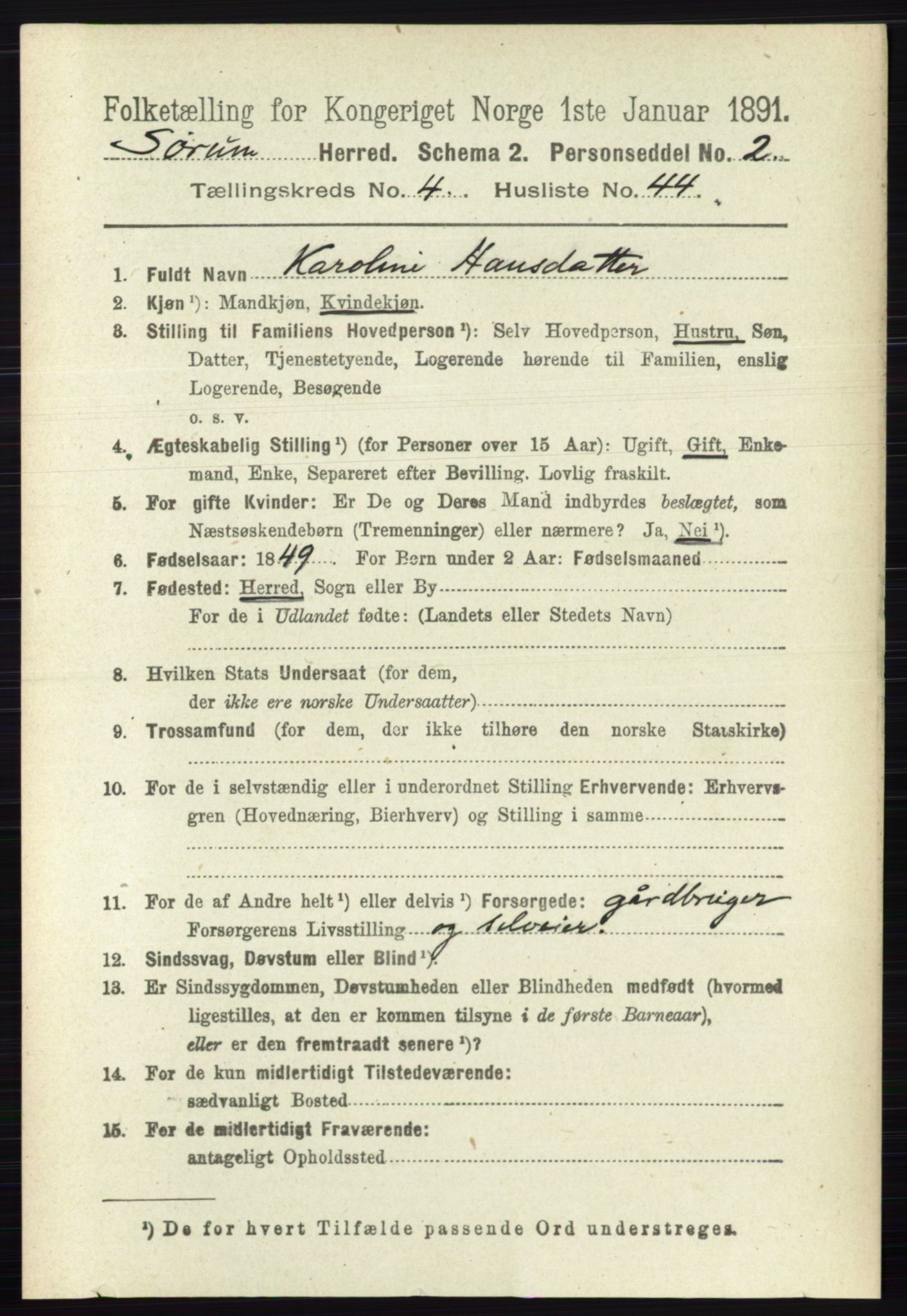 RA, 1891 census for 0226 Sørum, 1891, p. 2129