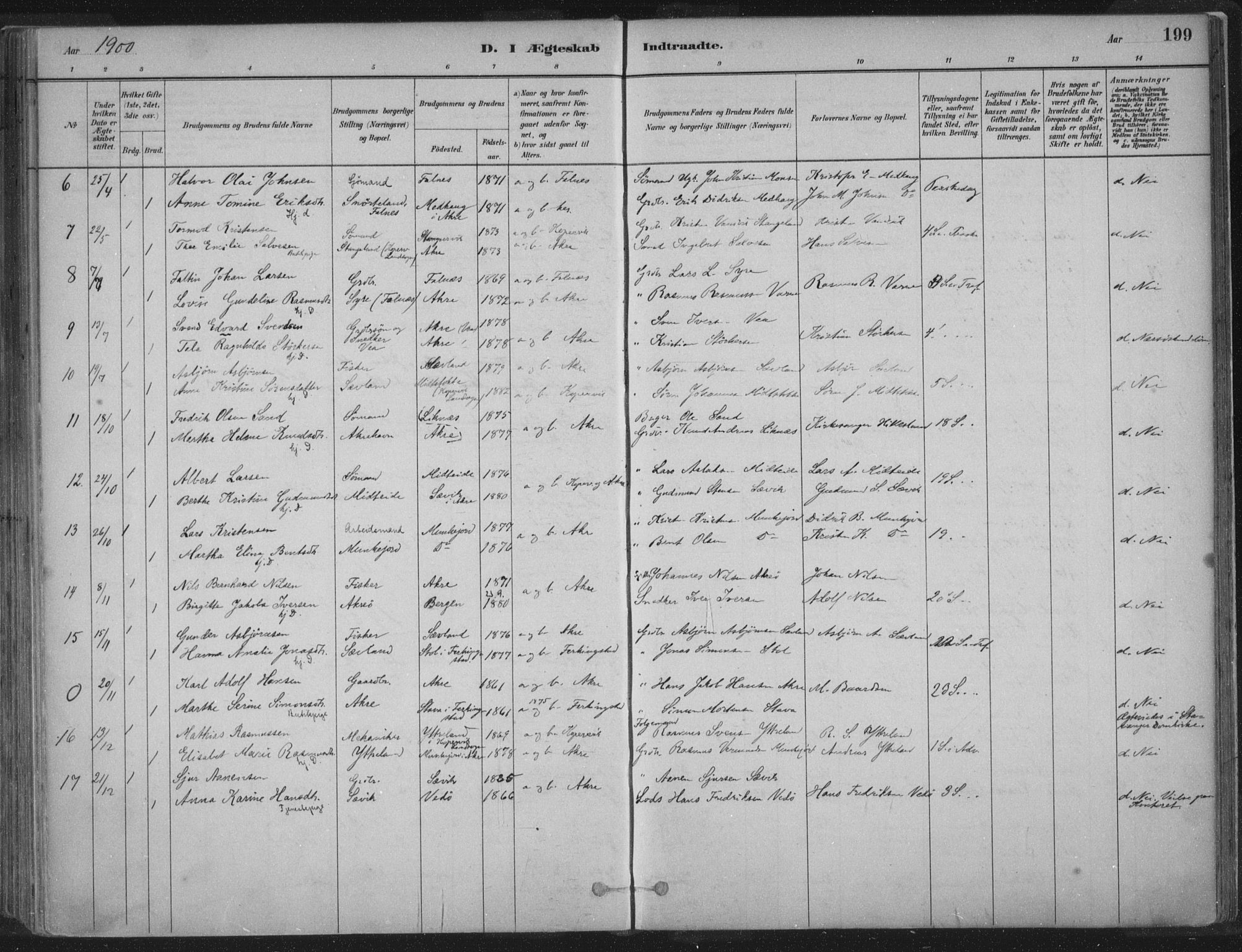 Kopervik sokneprestkontor, SAST/A-101850/H/Ha/Haa/L0004: Parish register (official) no. A 4, 1882-1905, p. 199