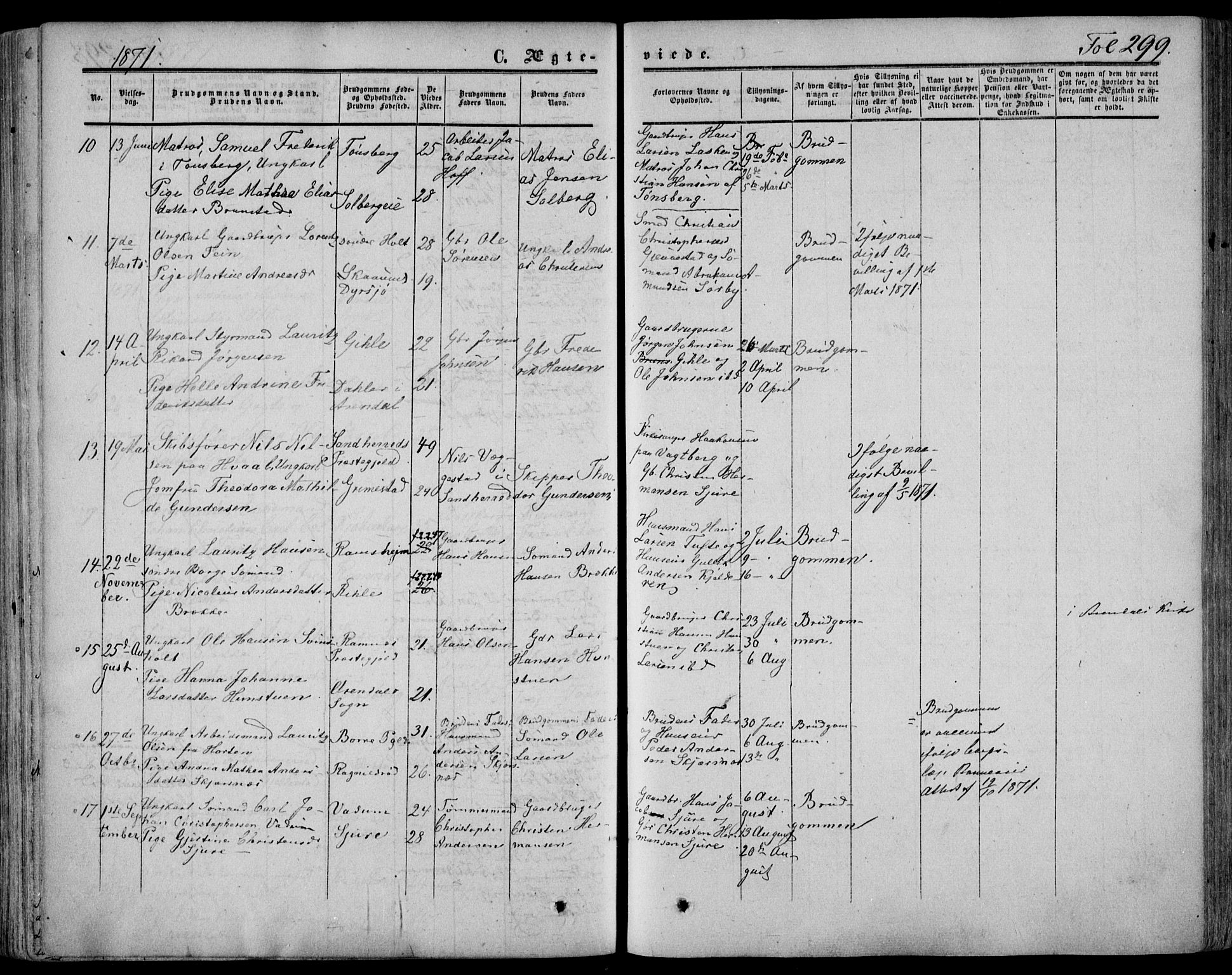 Stokke kirkebøker, AV/SAKO-A-320/F/Fa/L0008: Parish register (official) no. I 8, 1858-1871, p. 299