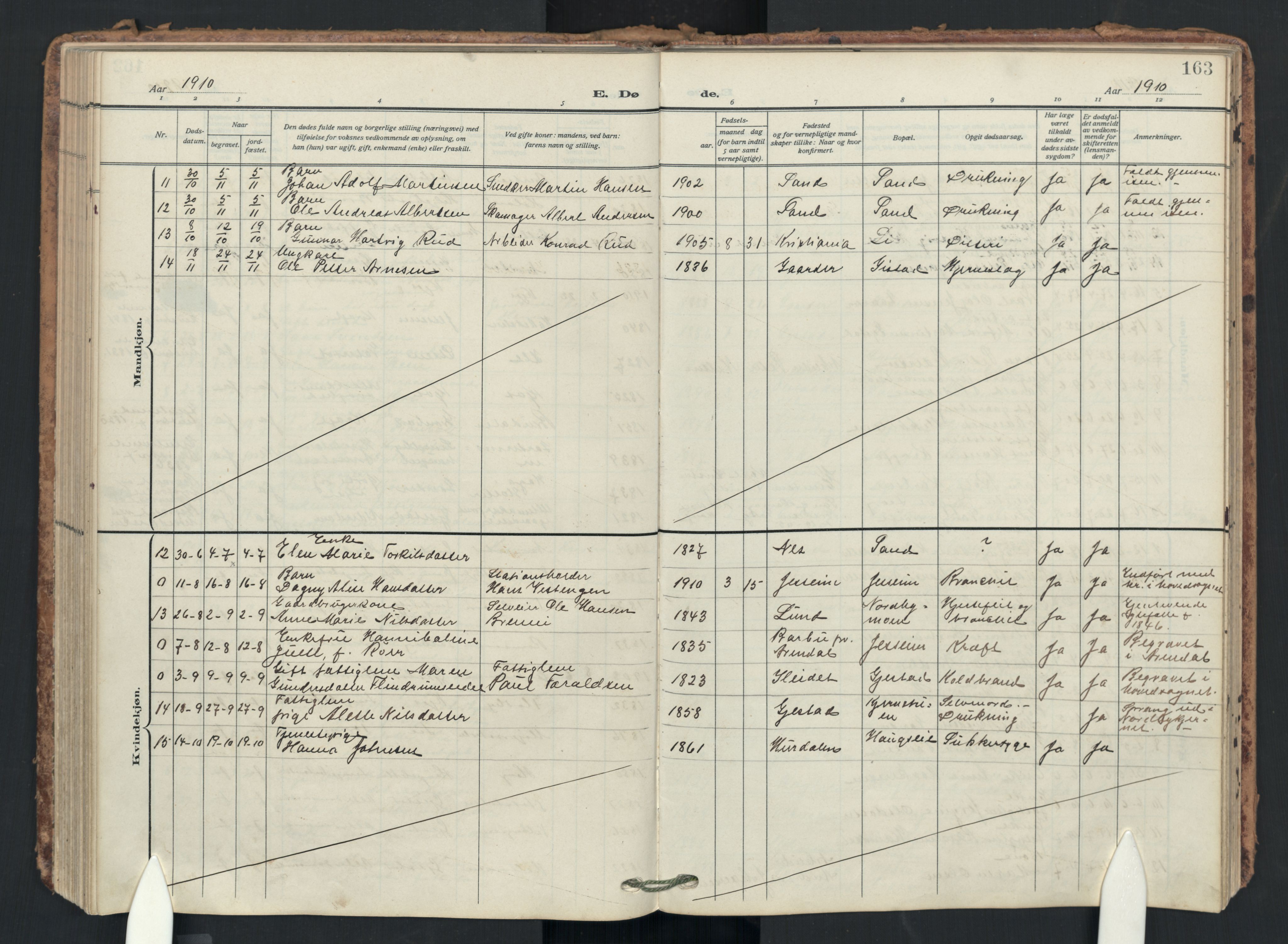 Ullensaker prestekontor Kirkebøker, AV/SAO-A-10236a/F/Fb/L0003: Parish register (official) no. II 3, 1910-1928, p. 163