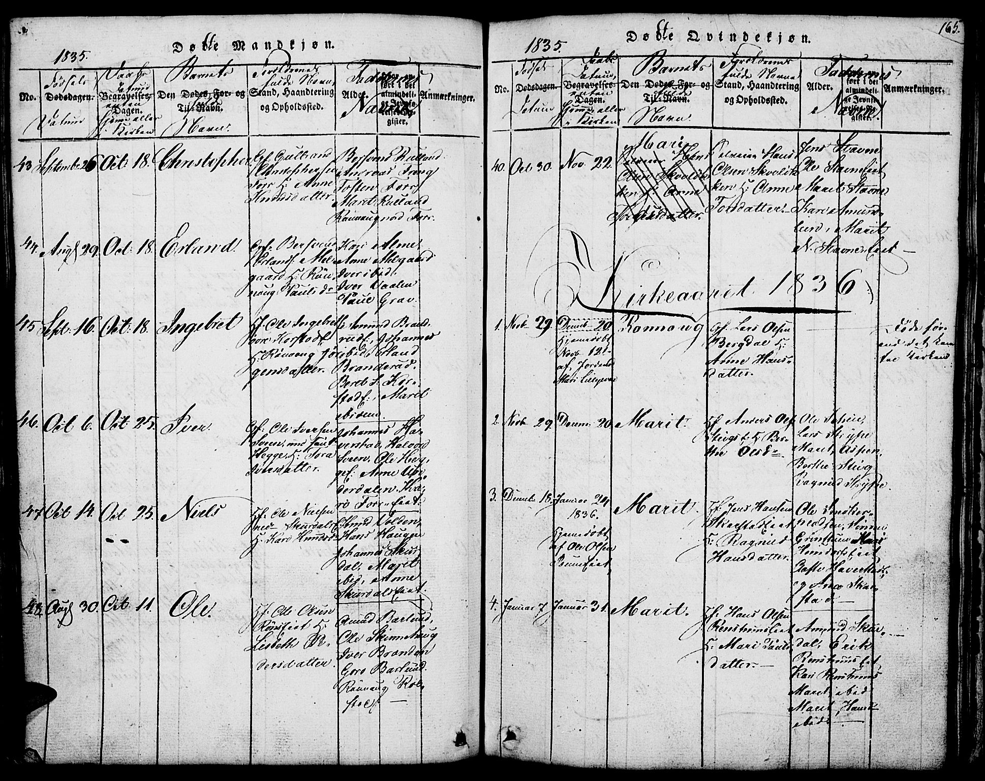 Fron prestekontor, AV/SAH-PREST-078/H/Ha/Hab/L0001: Parish register (copy) no. 1, 1816-1843, p. 165