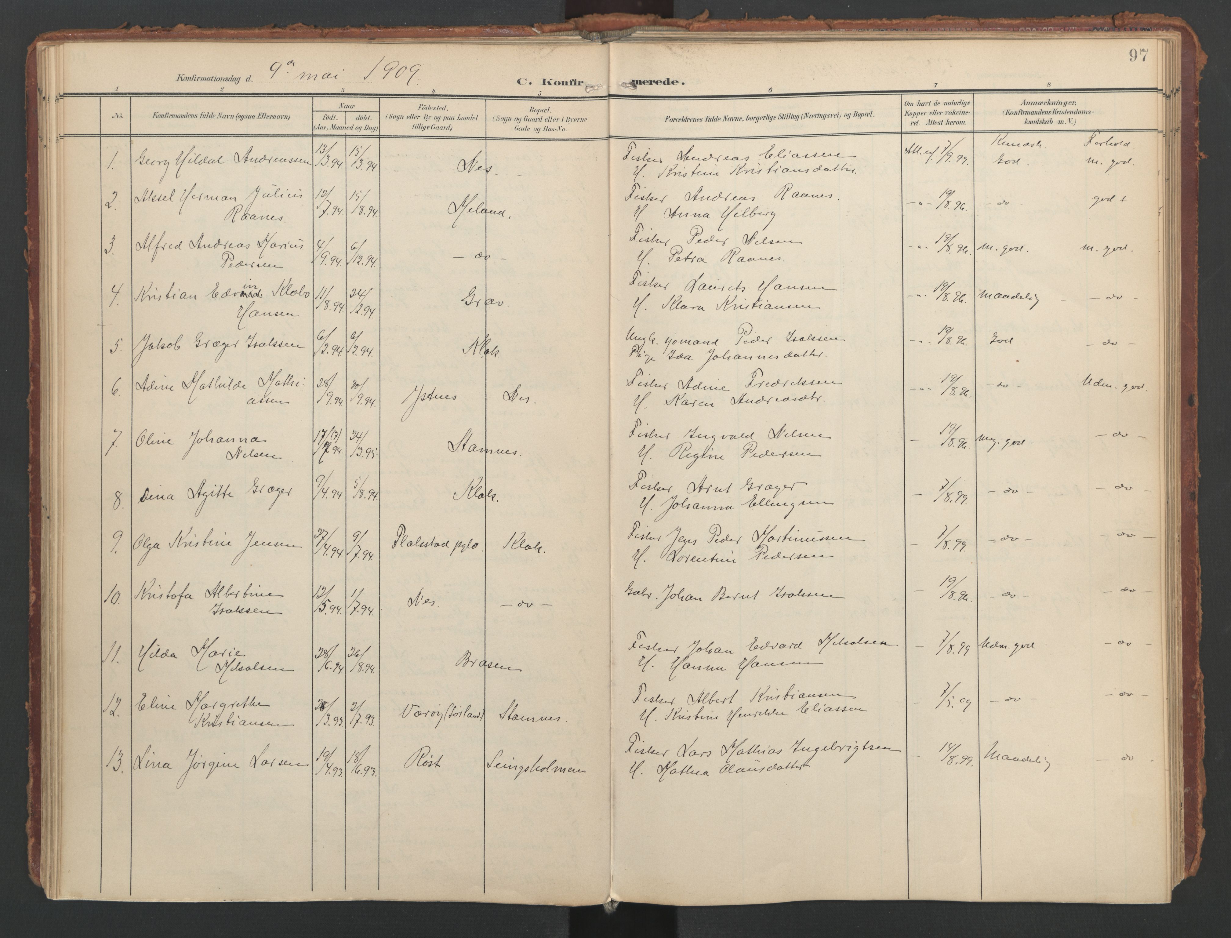 Ministerialprotokoller, klokkerbøker og fødselsregistre - Nordland, SAT/A-1459/808/L0129: Parish register (official) no. 808A02, 1903-1931, p. 97