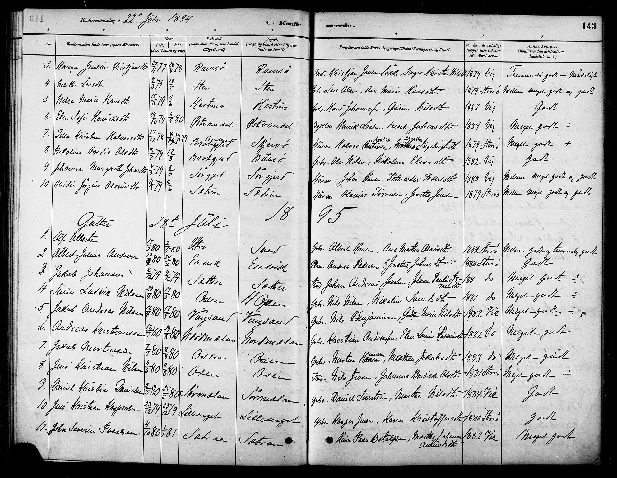 Ministerialprotokoller, klokkerbøker og fødselsregistre - Sør-Trøndelag, SAT/A-1456/658/L0722: Parish register (official) no. 658A01, 1879-1896, p. 143