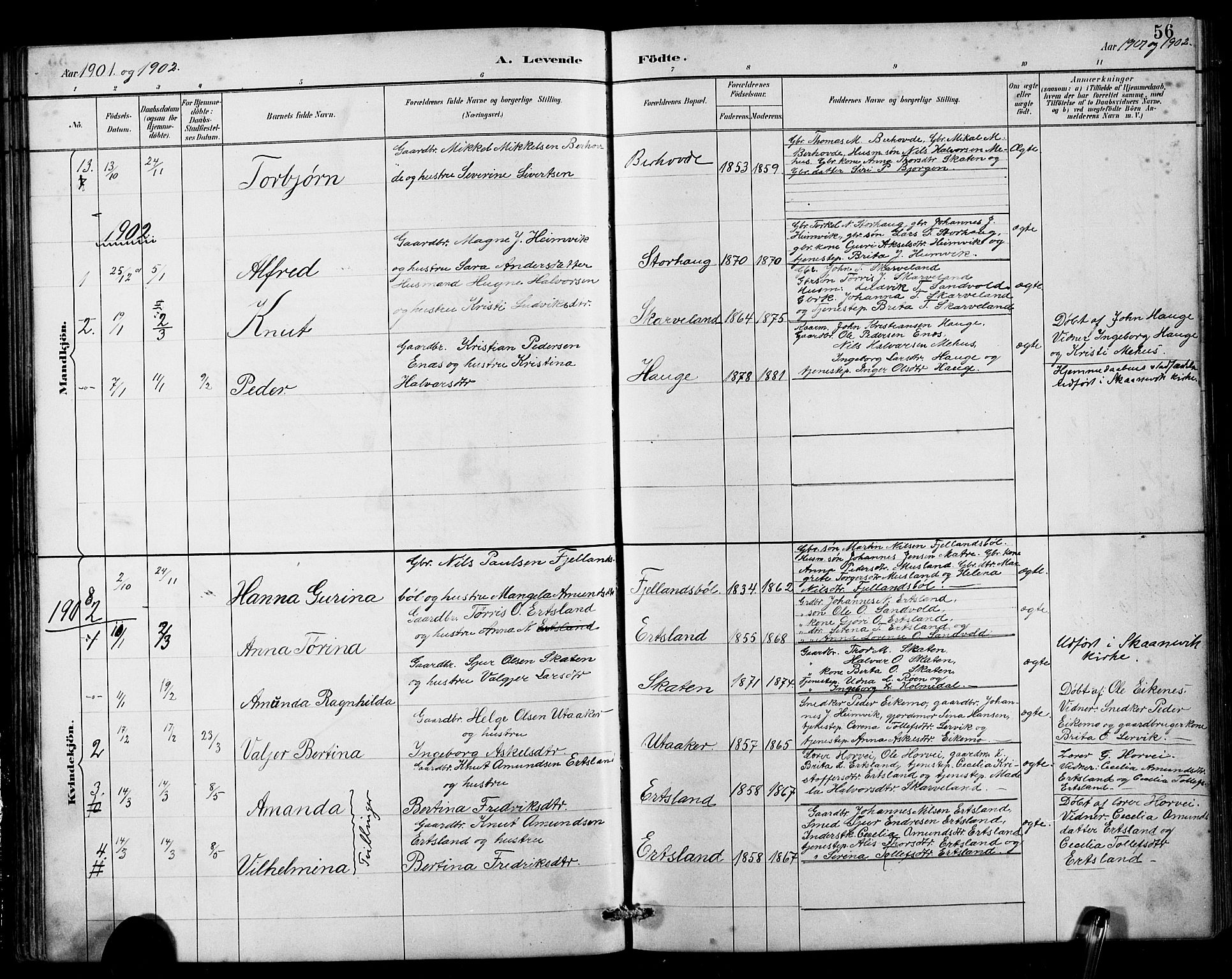 Husnes Sokneprestembete, SAB/A-75901/H/Hab: Parish register (copy) no. B 2, 1884-1914, p. 56