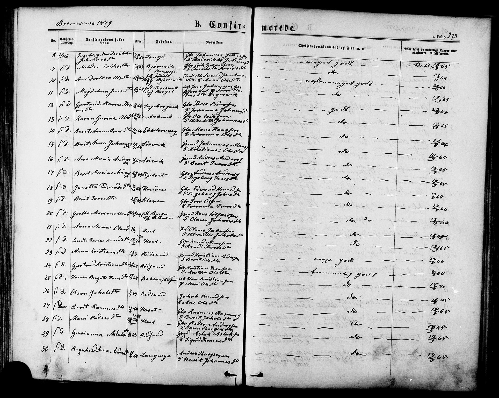 Ministerialprotokoller, klokkerbøker og fødselsregistre - Møre og Romsdal, SAT/A-1454/568/L0806: Parish register (official) no. 568A12 /3, 1878-1884, p. 273