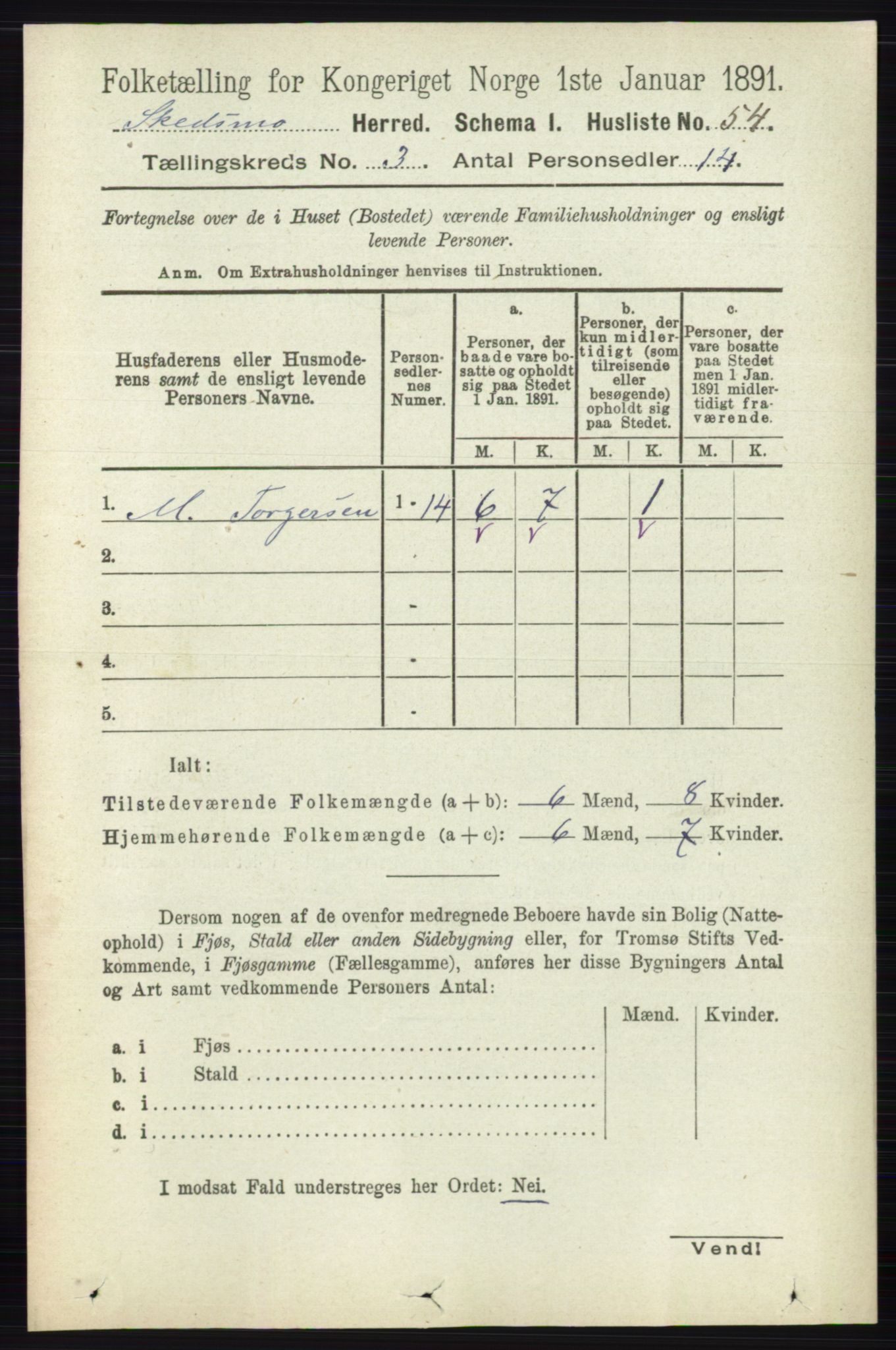 RA, 1891 census for 0231 Skedsmo, 1891, p. 1272