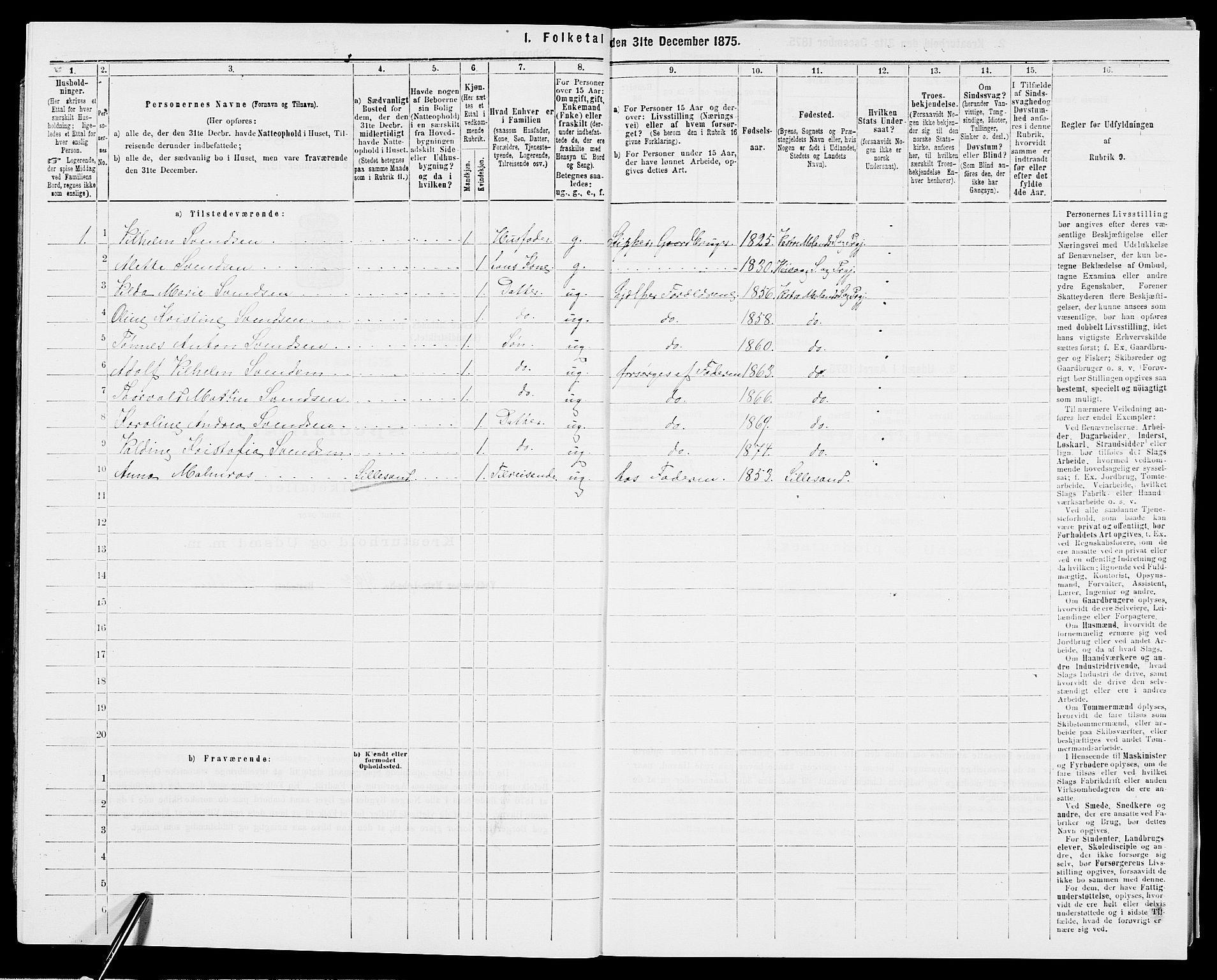 SAK, 1875 census for 0926L Vestre Moland/Vestre Moland, 1875, p. 783