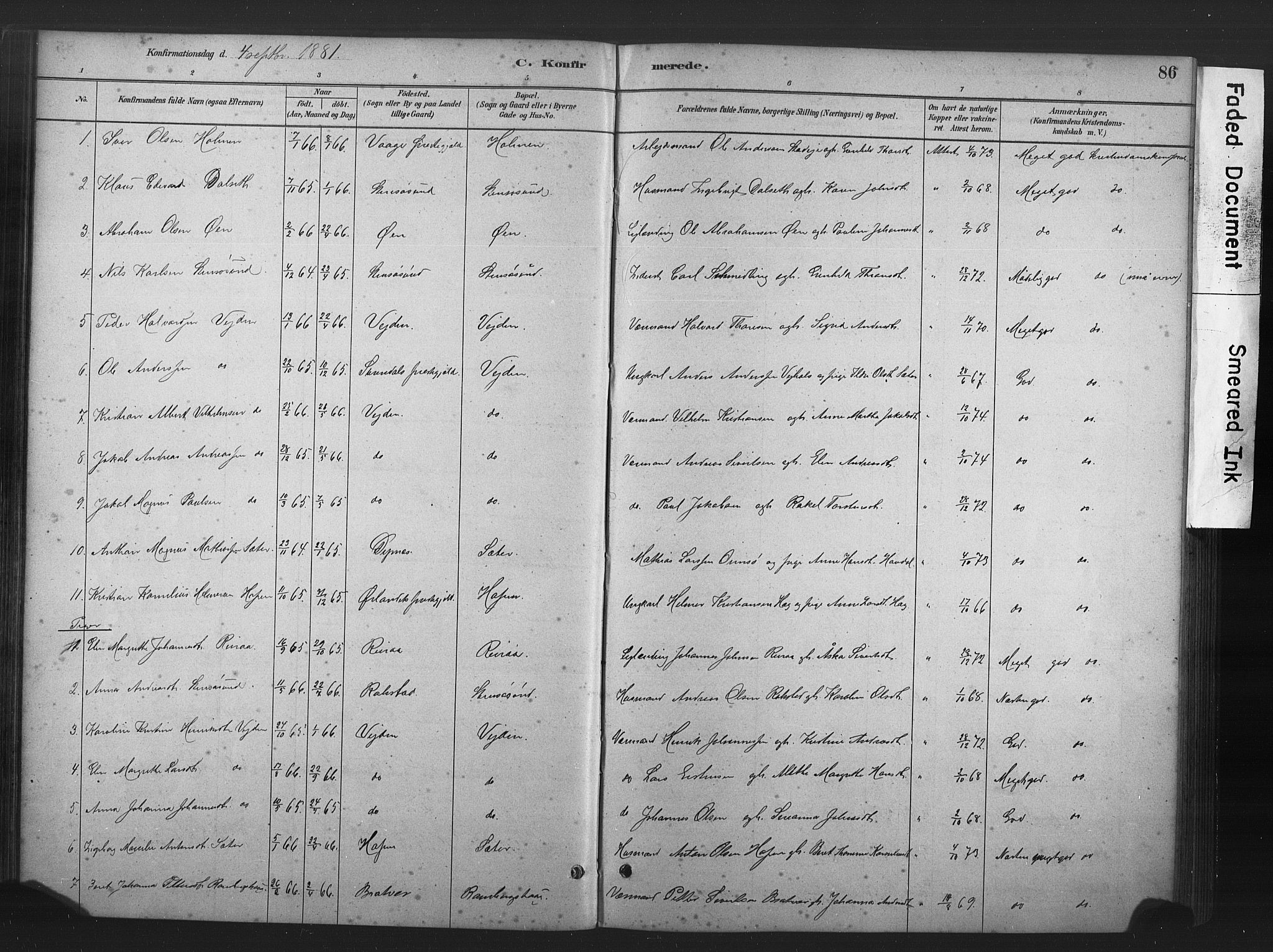 Ministerialprotokoller, klokkerbøker og fødselsregistre - Møre og Romsdal, SAT/A-1454/583/L0954: Parish register (official) no. 583A01, 1880-1906, p. 86