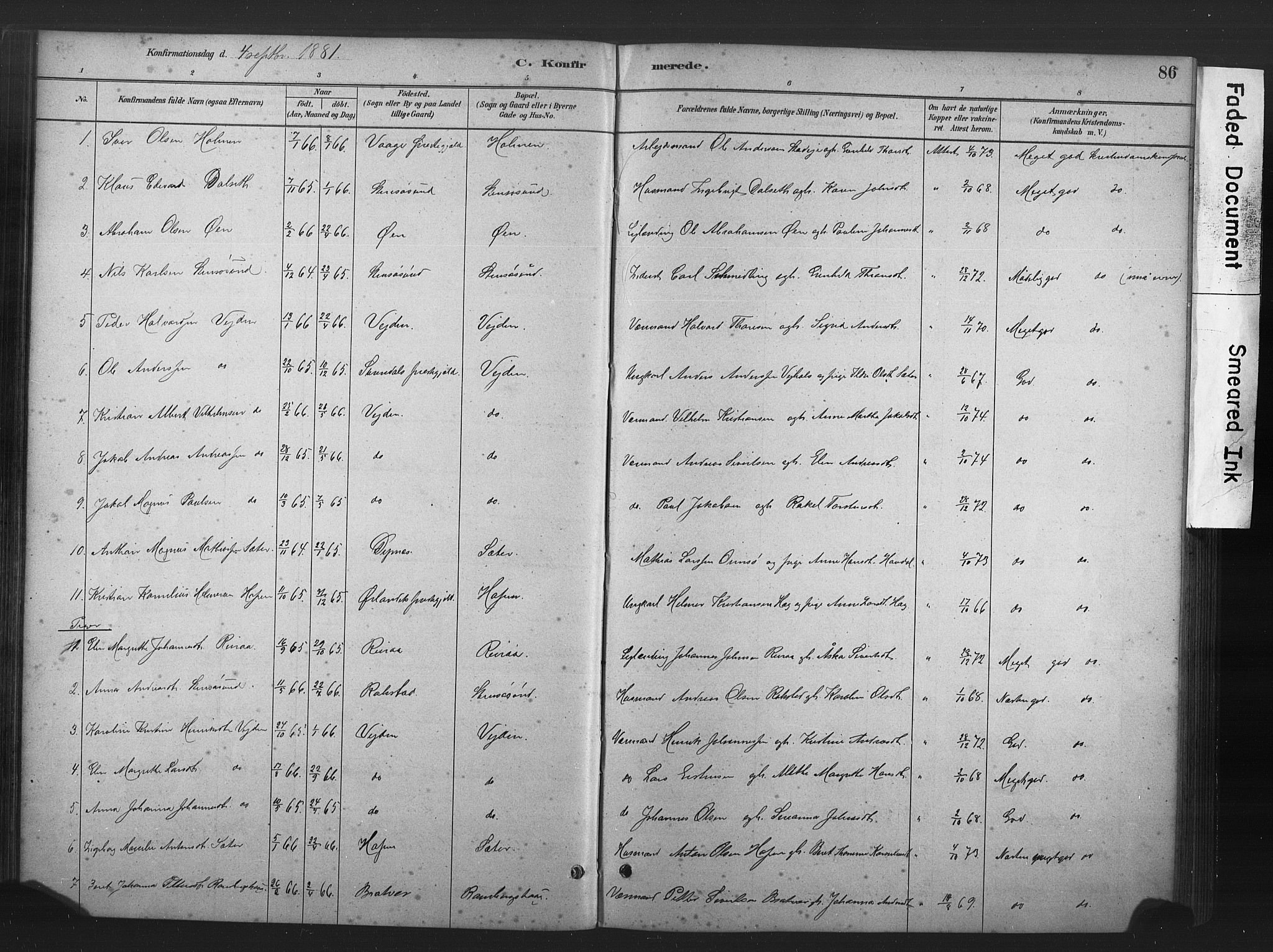 Ministerialprotokoller, klokkerbøker og fødselsregistre - Møre og Romsdal, AV/SAT-A-1454/583/L0954: Parish register (official) no. 583A01, 1880-1906, p. 86