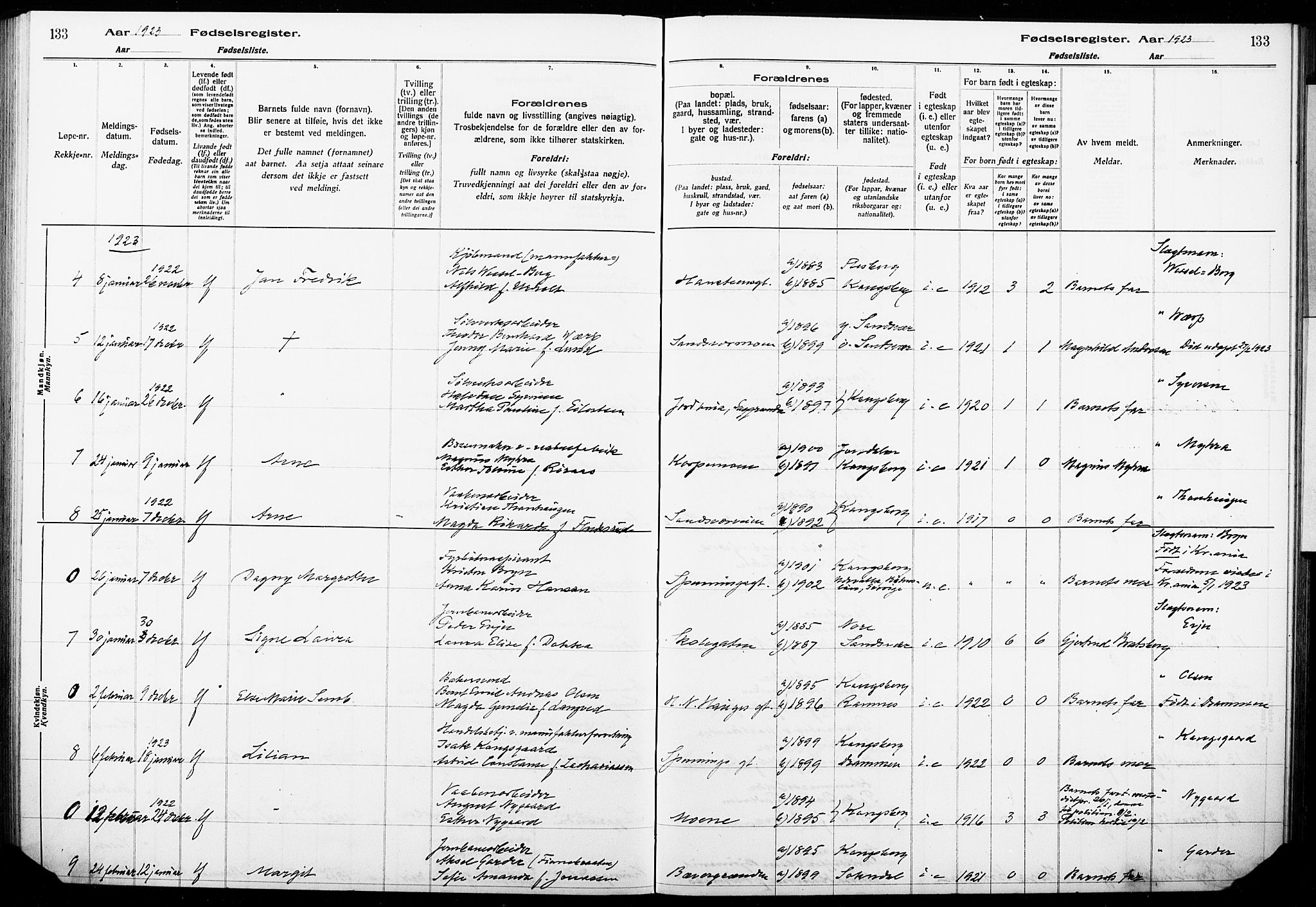 Kongsberg kirkebøker, SAKO/A-22/J/Ja/L0001: Birth register no. 1, 1916-1927, p. 133