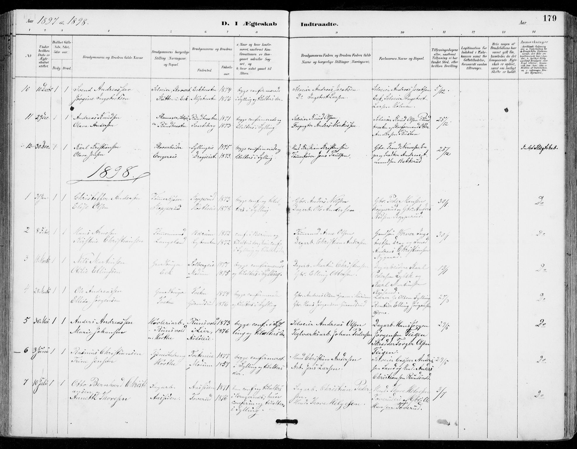 Sylling kirkebøker, SAKO/A-247/F/Fa/L0001: Parish register (official) no. 1, 1883-1910, p. 179