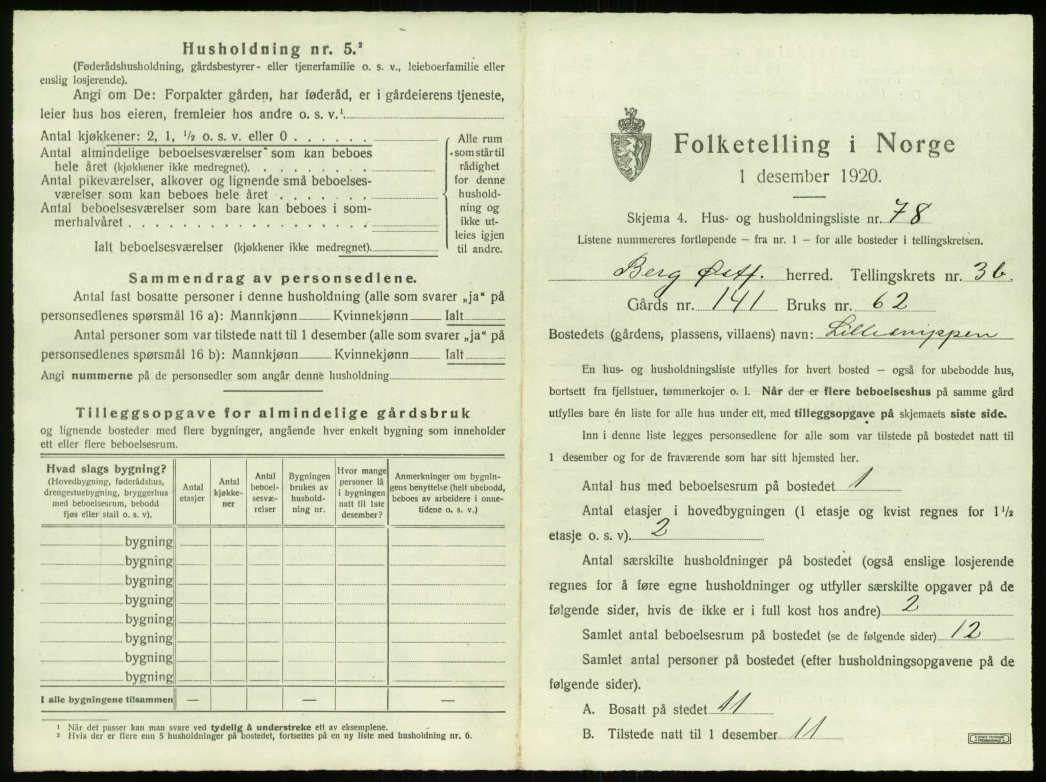 SAO, 1920 census for Berg, 1920, p. 866