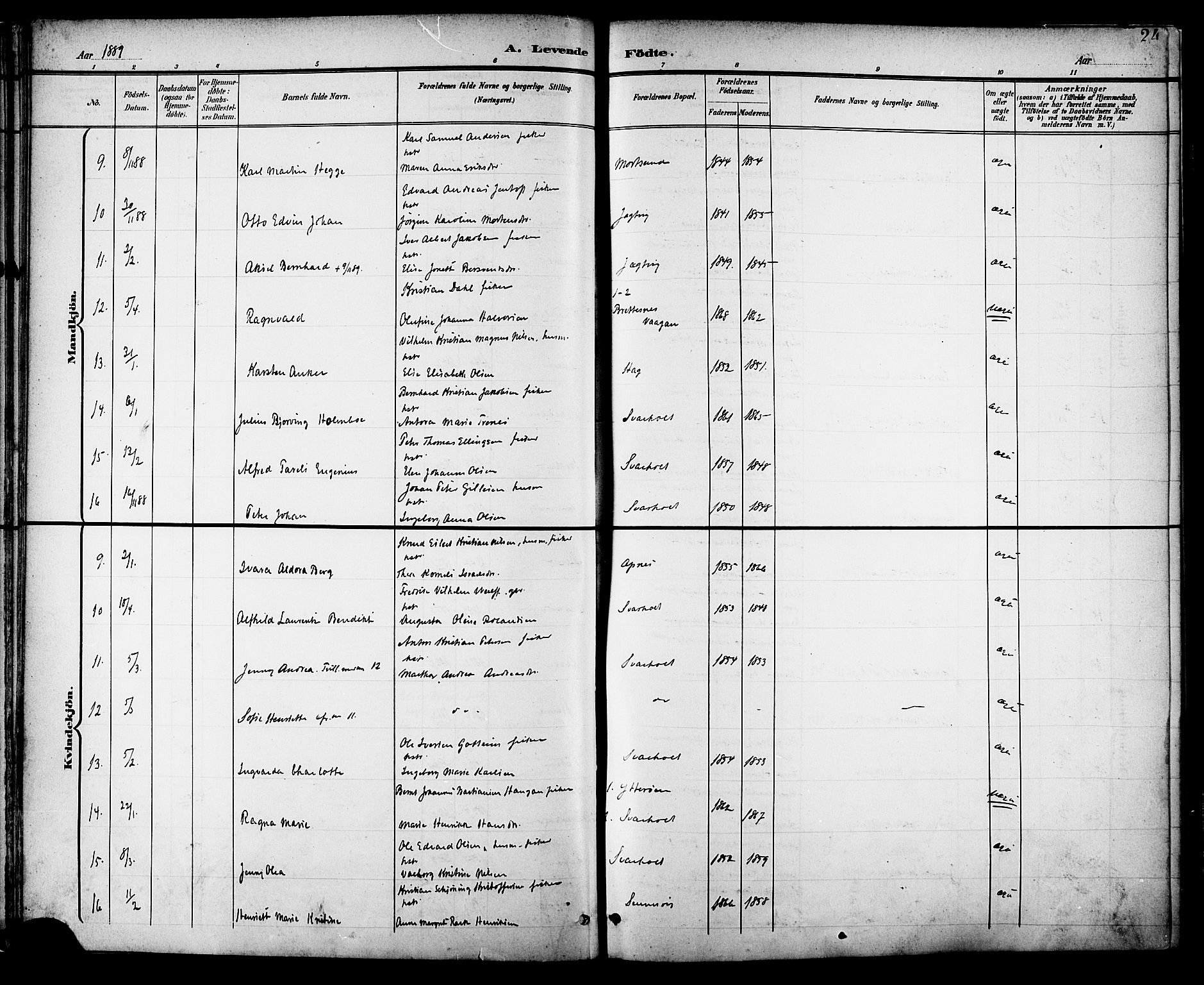 Ministerialprotokoller, klokkerbøker og fødselsregistre - Nordland, AV/SAT-A-1459/882/L1179: Parish register (official) no. 882A01, 1886-1898, p. 24