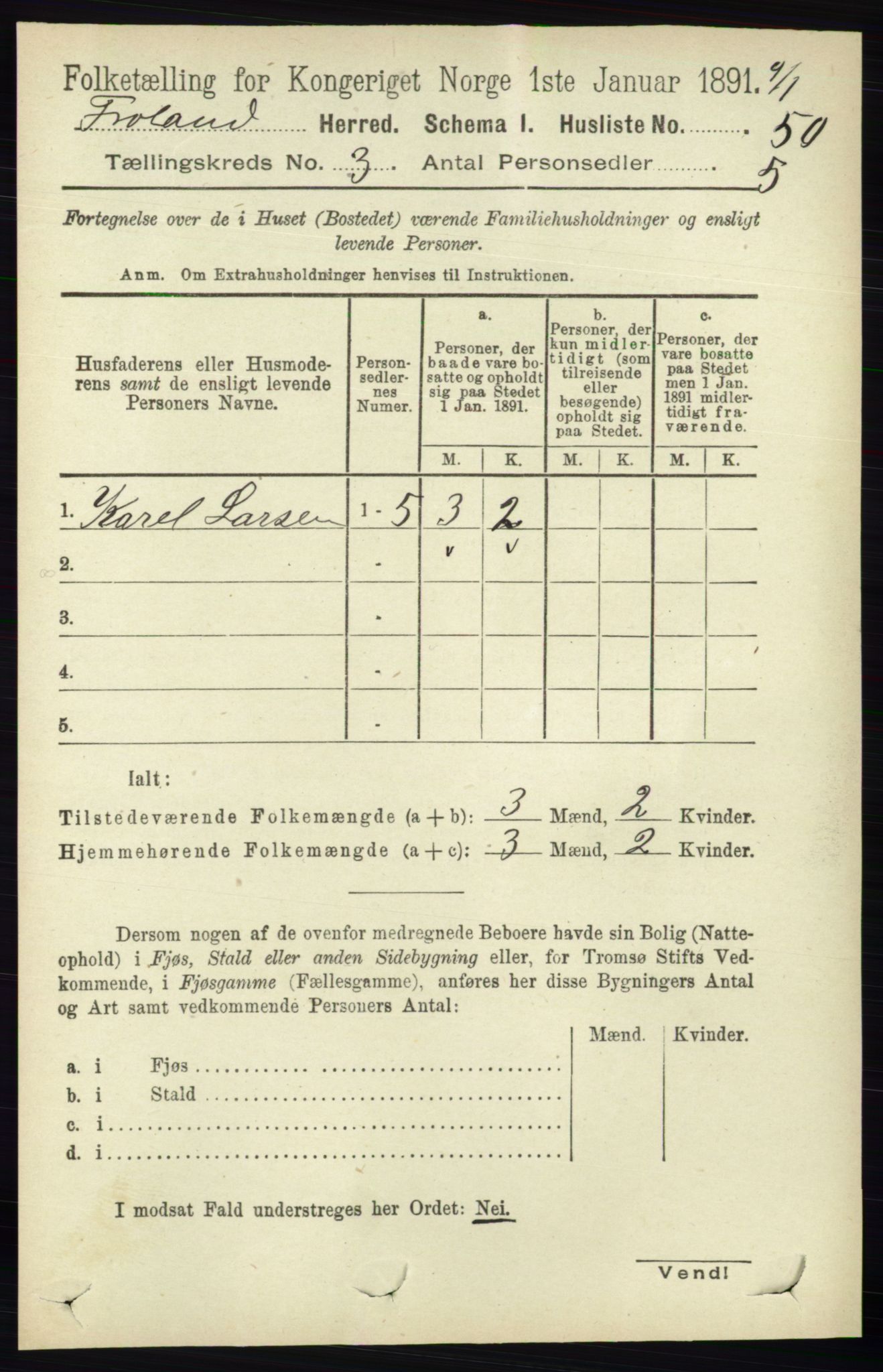 RA, 1891 census for 0919 Froland, 1891, p. 1008