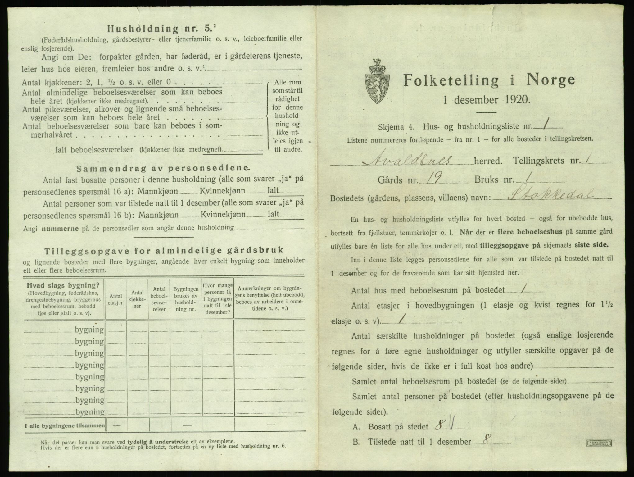 SAST, 1920 census for Avaldsnes, 1920, p. 45