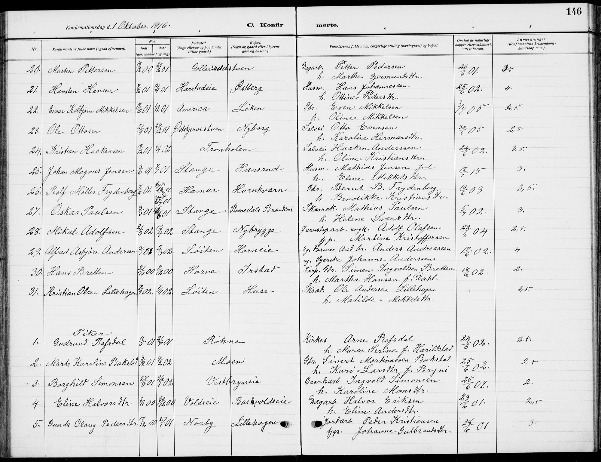 Romedal prestekontor, SAH/PREST-004/K/L0012: Parish register (official) no. 12, 1913-1935, p. 146
