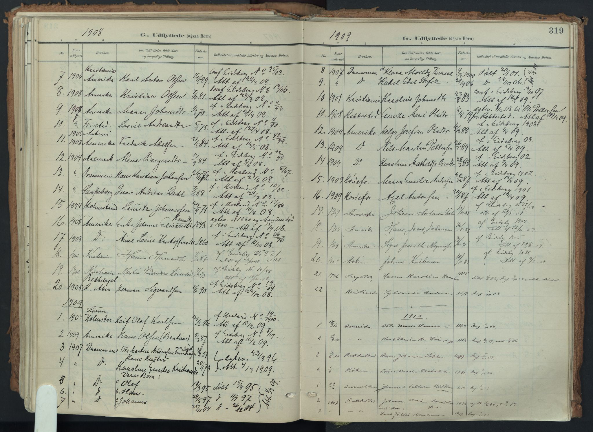 Eidsberg prestekontor Kirkebøker, AV/SAO-A-10905/F/Fa/L0014: Parish register (official) no. I 14, 1902-1919, p. 319