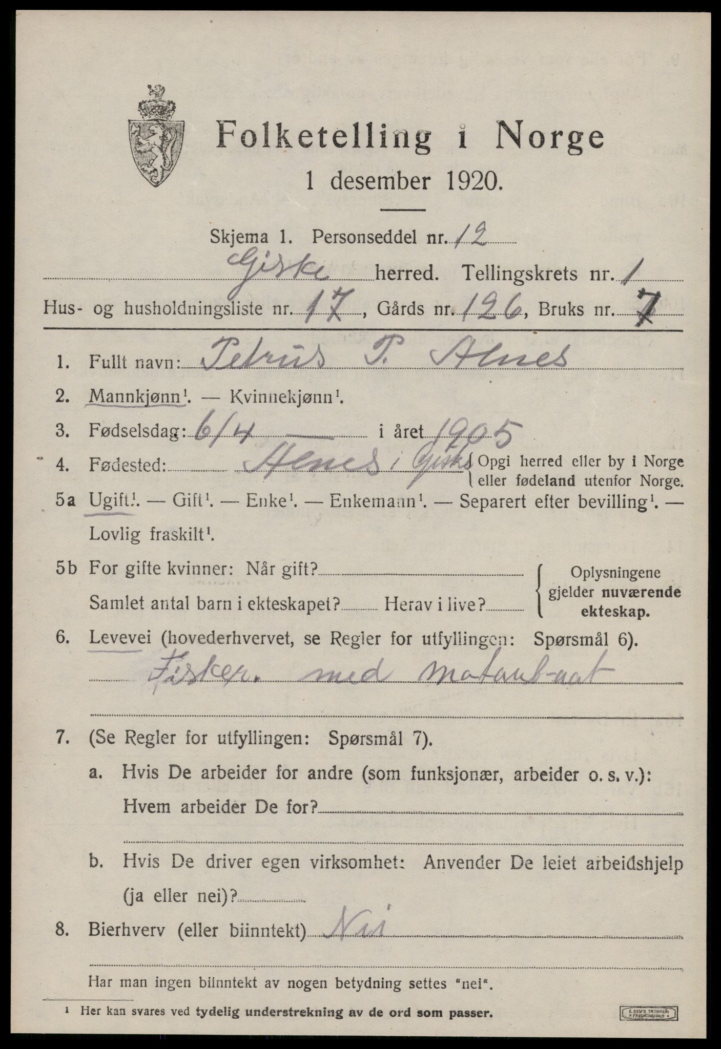 SAT, 1920 census for Giske, 1920, p. 818