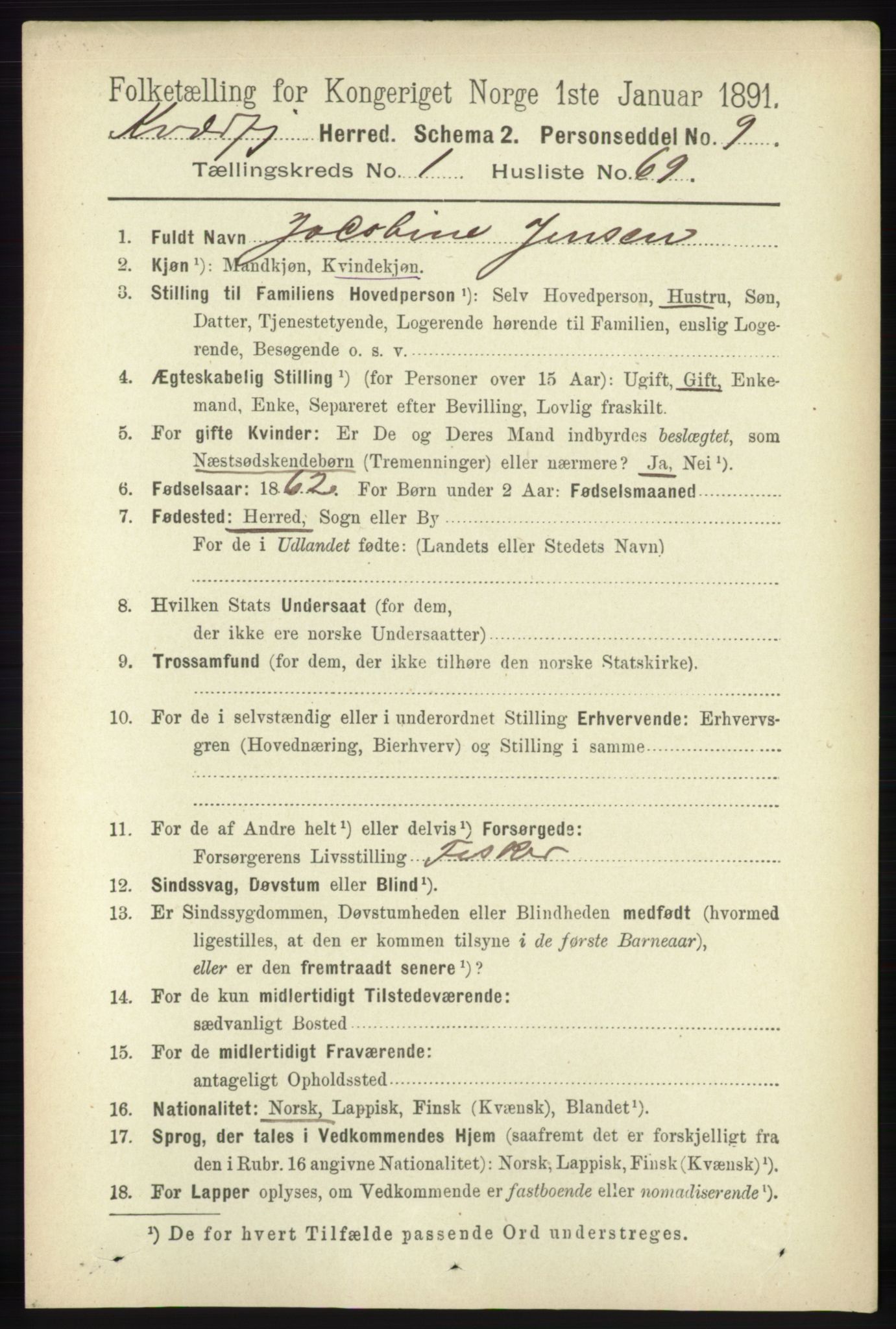 RA, 1891 census for 1911 Kvæfjord, 1891, p. 582