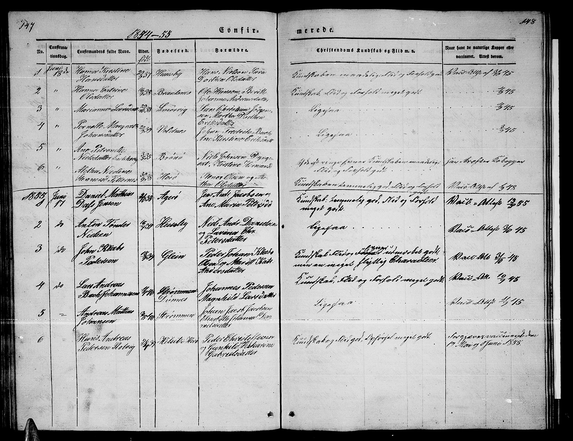 Ministerialprotokoller, klokkerbøker og fødselsregistre - Nordland, SAT/A-1459/835/L0530: Parish register (copy) no. 835C02, 1842-1865, p. 147-148