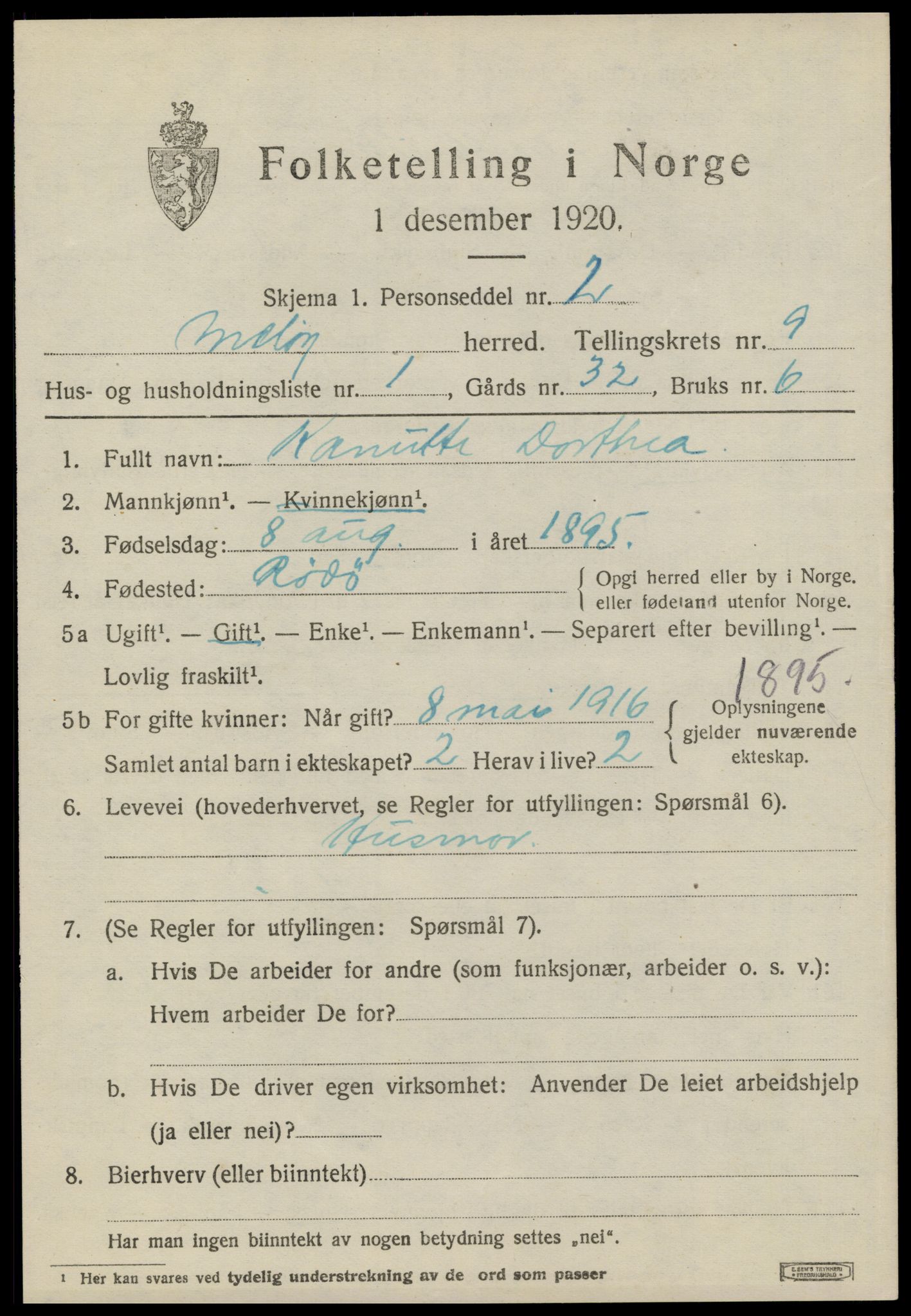 SAT, 1920 census for Meløy, 1920, p. 4405