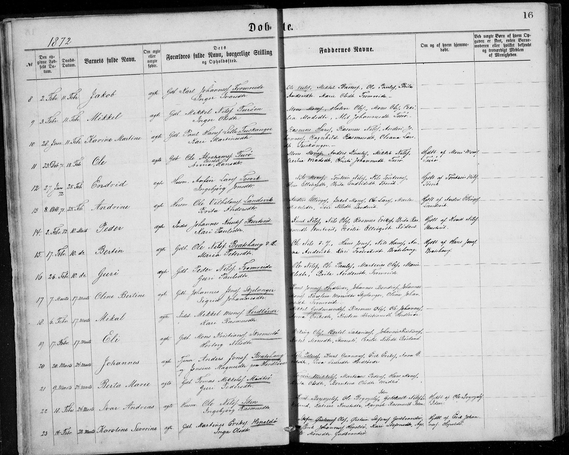 Herdla Sokneprestembete, AV/SAB-A-75701/H/Haa: Parish register (official) no. A 2, 1869-1877, p. 16