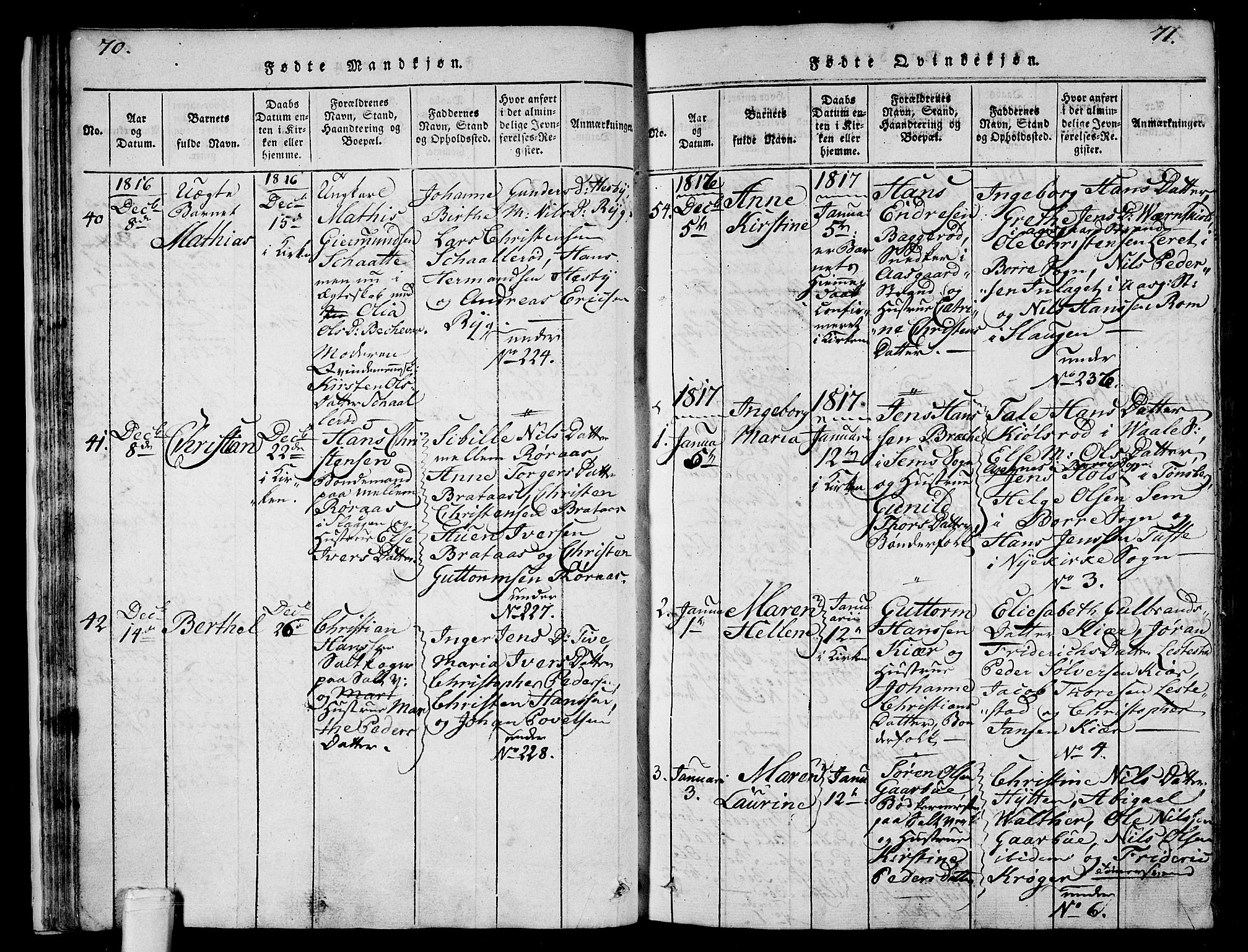 Sem kirkebøker, AV/SAKO-A-5/F/Fa/L0004: Parish register (official) no. I 4, 1814-1825, p. 70-71