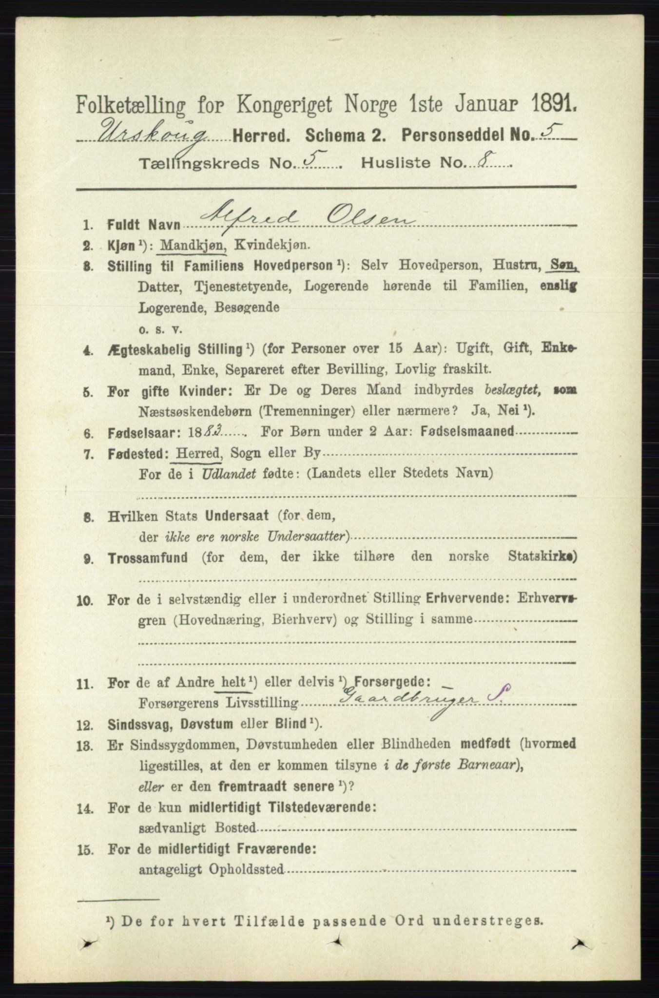 RA, 1891 census for 0224 Aurskog, 1891, p. 2109