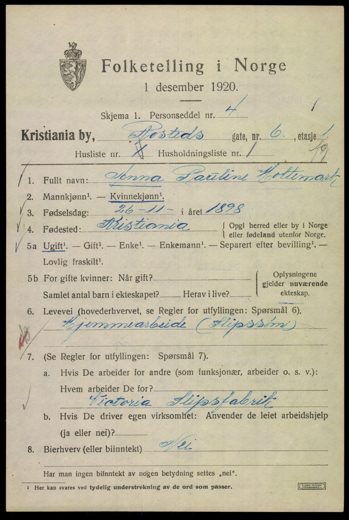 SAO, 1920 census for Kristiania, 1920, p. 467877