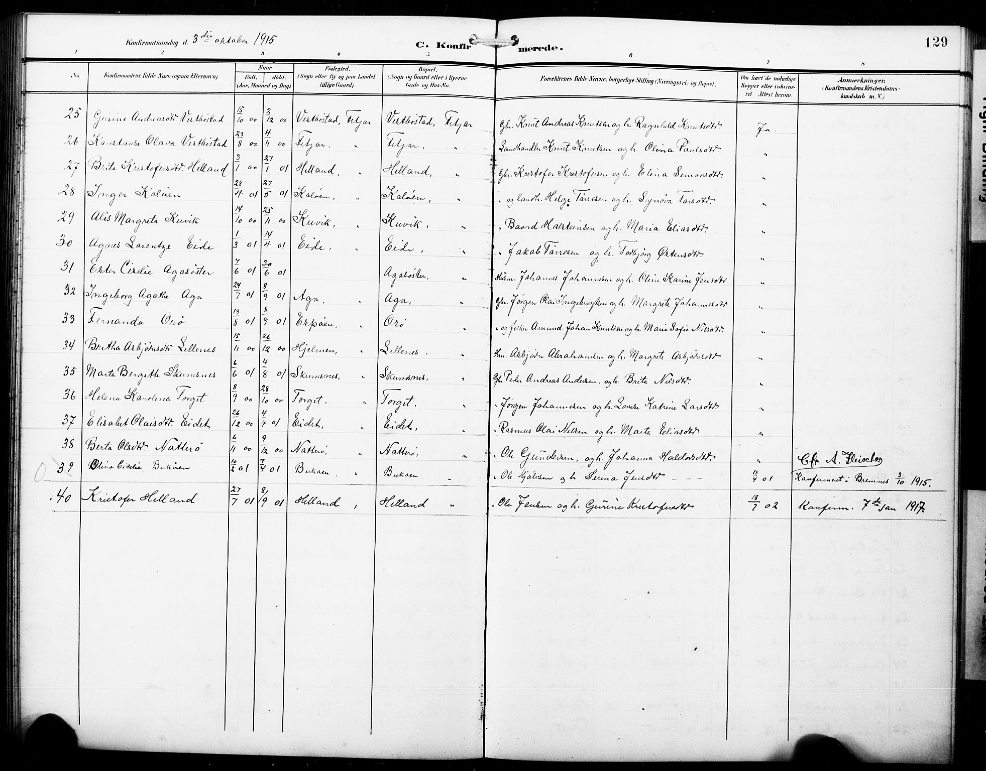 Fitjar sokneprestembete, SAB/A-99926: Parish register (copy) no. B 1, 1906-1928, p. 129