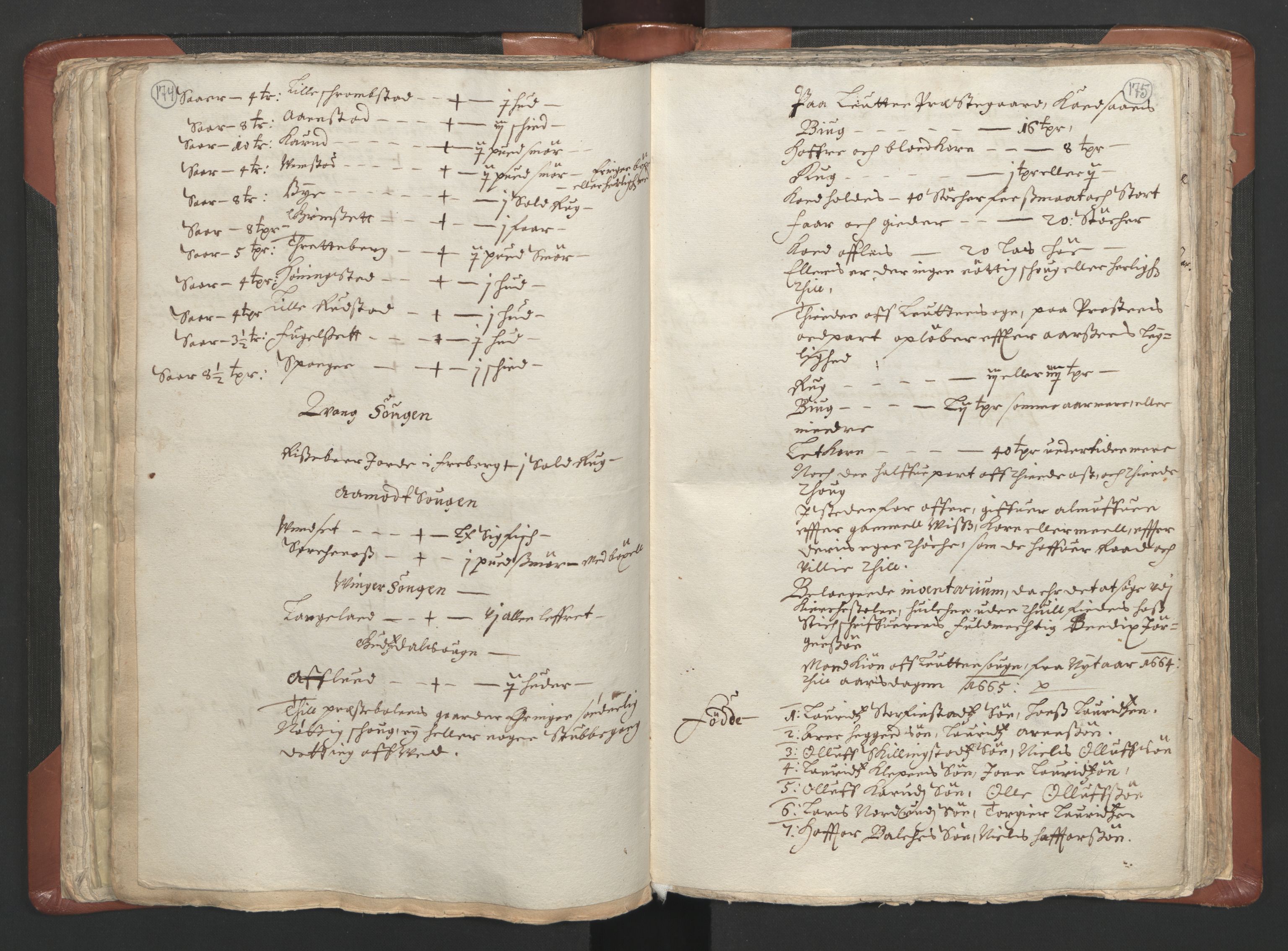 RA, Vicar's Census 1664-1666, no. 5: Hedmark deanery, 1664-1666, p. 174-175