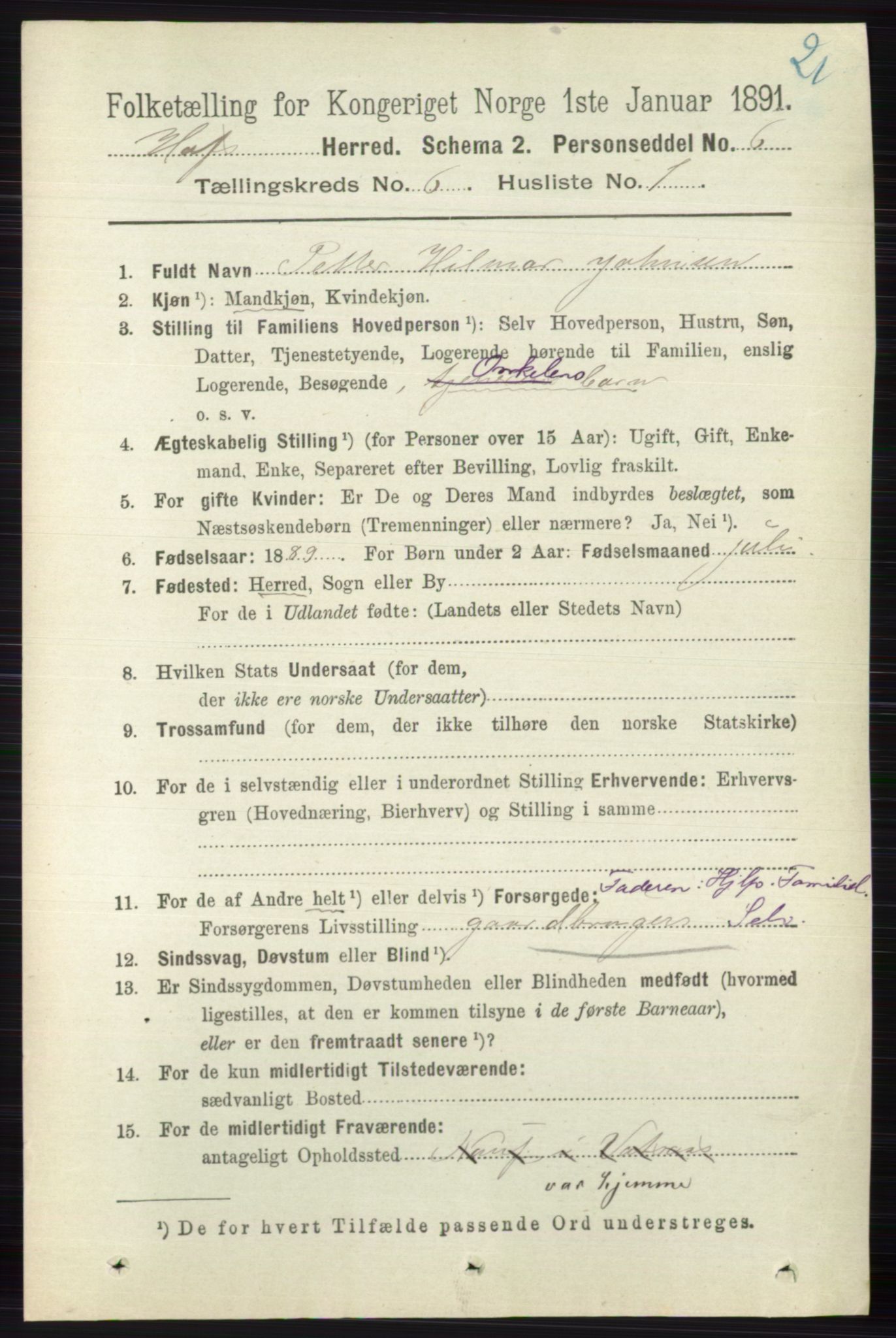 RA, 1891 census for 0714 Hof, 1891, p. 1786