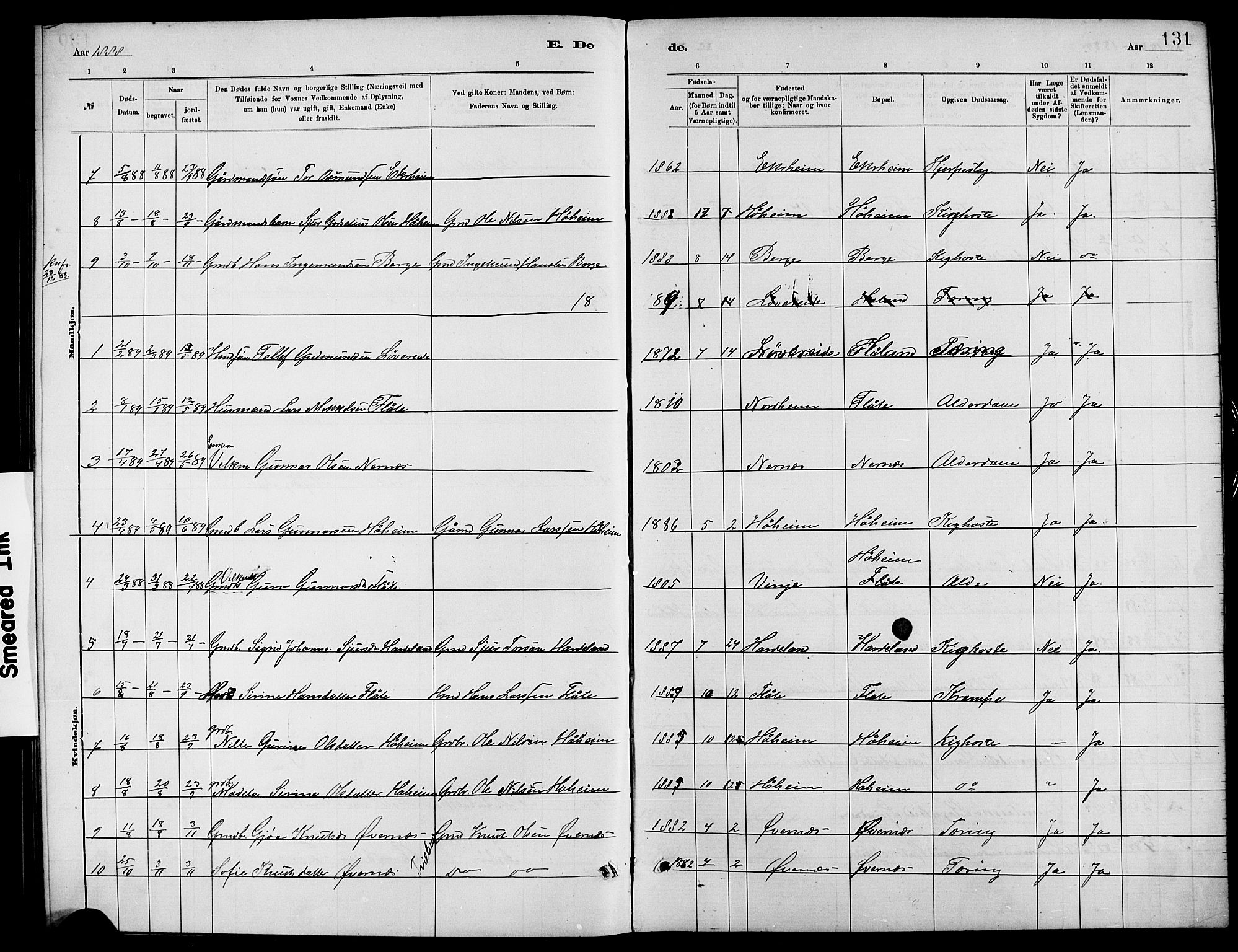 Etne sokneprestembete, SAB/A-75001/H/Hab: Parish register (copy) no. C 4, 1879-1896, p. 131