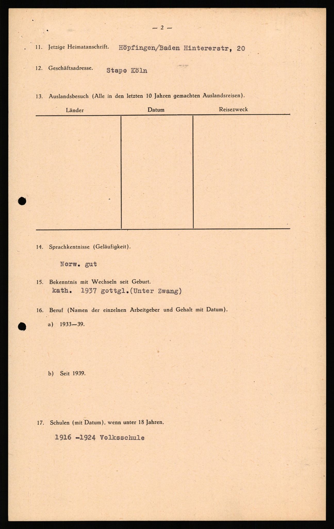 Forsvaret, Forsvarets overkommando II, AV/RA-RAFA-3915/D/Db/L0032: CI Questionaires. Tyske okkupasjonsstyrker i Norge. Tyskere., 1945-1946, p. 36