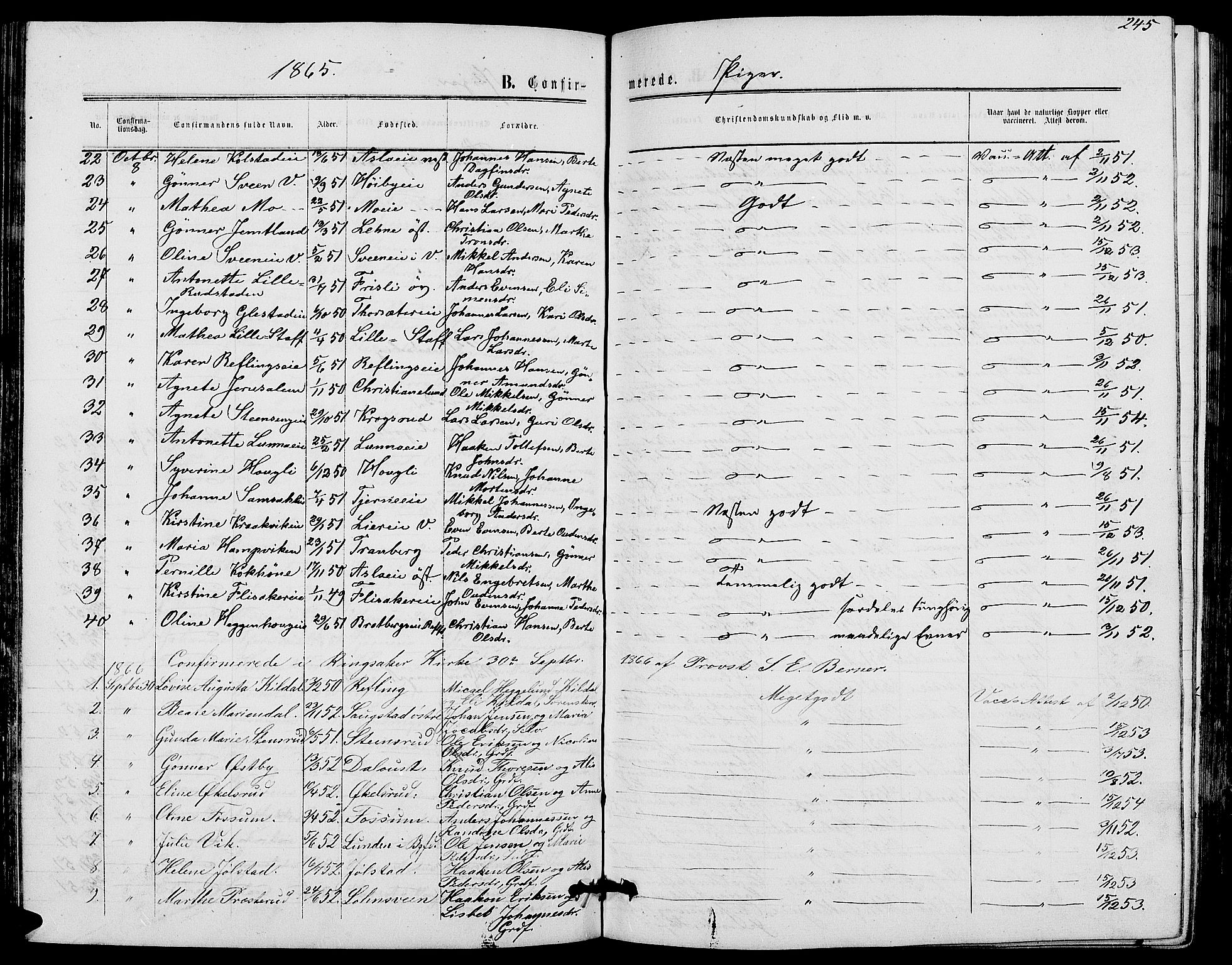 Ringsaker prestekontor, AV/SAH-PREST-014/L/La/L0007: Parish register (copy) no. 7, 1861-1869, p. 245