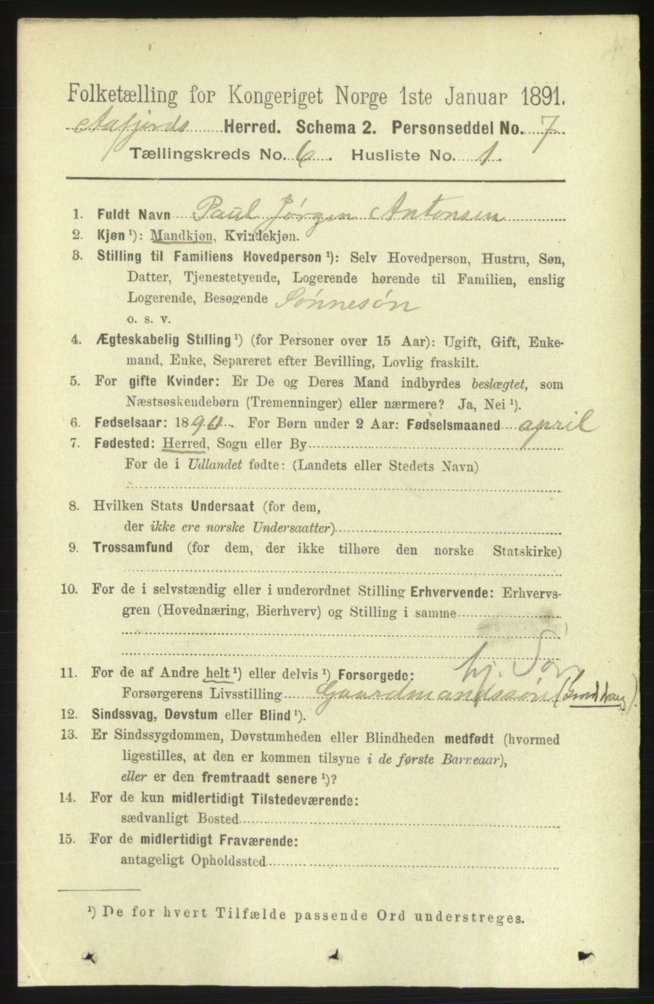 RA, 1891 census for 1630 Åfjord, 1891, p. 1481