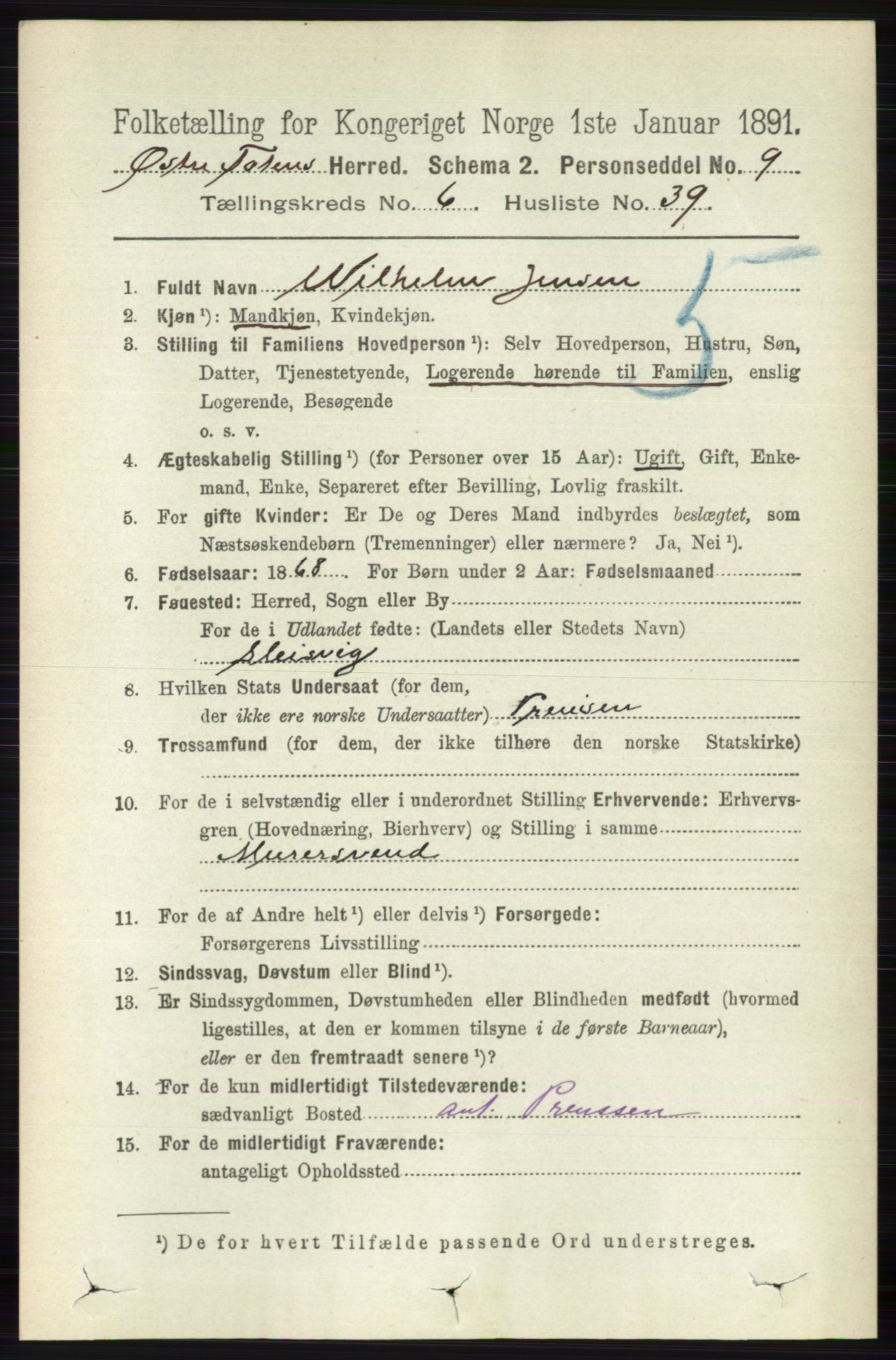 RA, 1891 census for 0528 Østre Toten, 1891, p. 4010