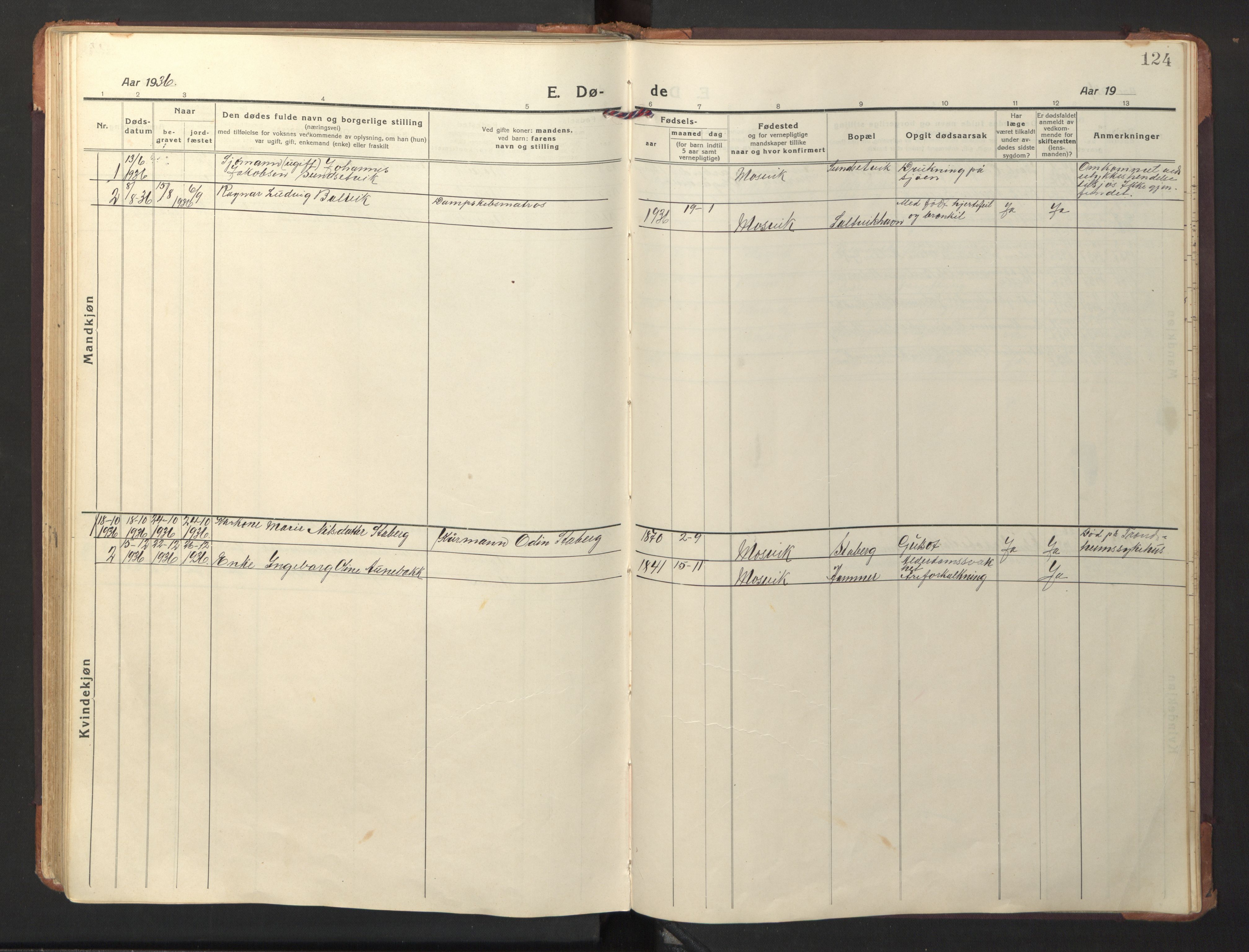 Ministerialprotokoller, klokkerbøker og fødselsregistre - Nord-Trøndelag, AV/SAT-A-1458/733/L0328: Parish register (copy) no. 733C03, 1919-1966, p. 124