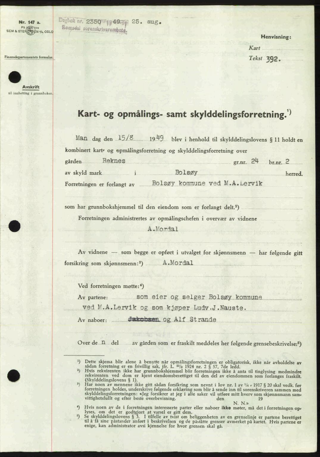 Romsdal sorenskriveri, AV/SAT-A-4149/1/2/2C: Mortgage book no. A30, 1949-1949, Diary no: : 2350/1949