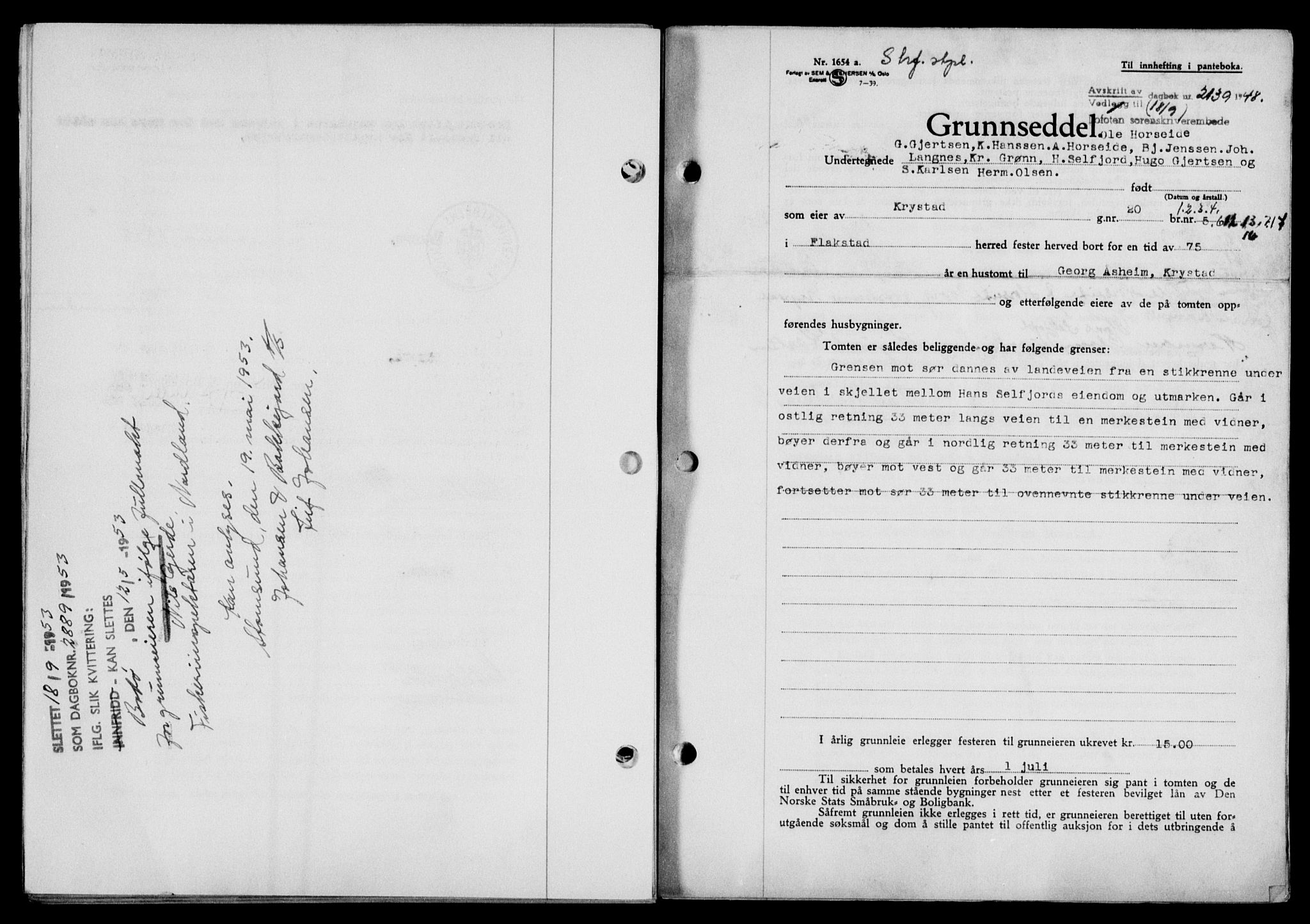 Lofoten sorenskriveri, SAT/A-0017/1/2/2C/L0019a: Mortgage book no. 19a, 1948-1948, Diary no: : 2139/1948