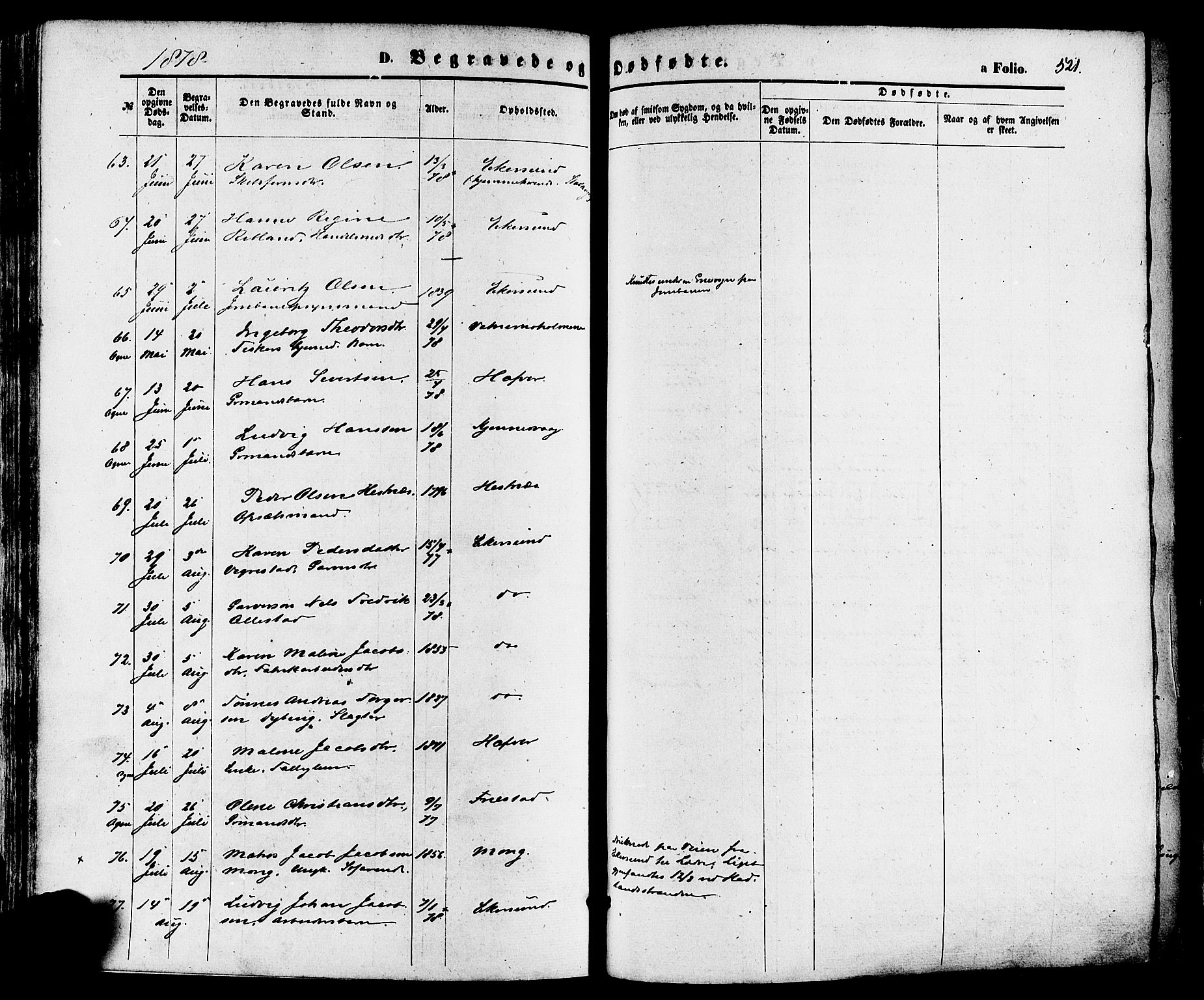 Eigersund sokneprestkontor, AV/SAST-A-101807/S08/L0014: Parish register (official) no. A 13, 1866-1878, p. 521