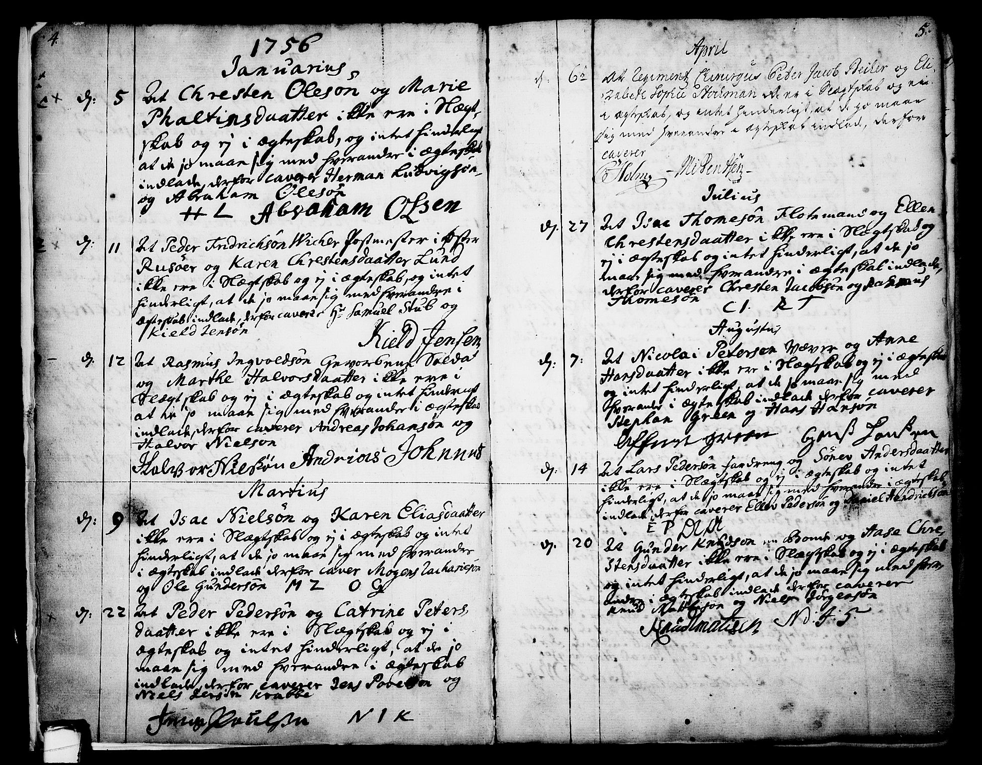Skien kirkebøker, SAKO/A-302/F/Fa/L0003: Parish register (official) no. 3, 1755-1791, p. 4-5