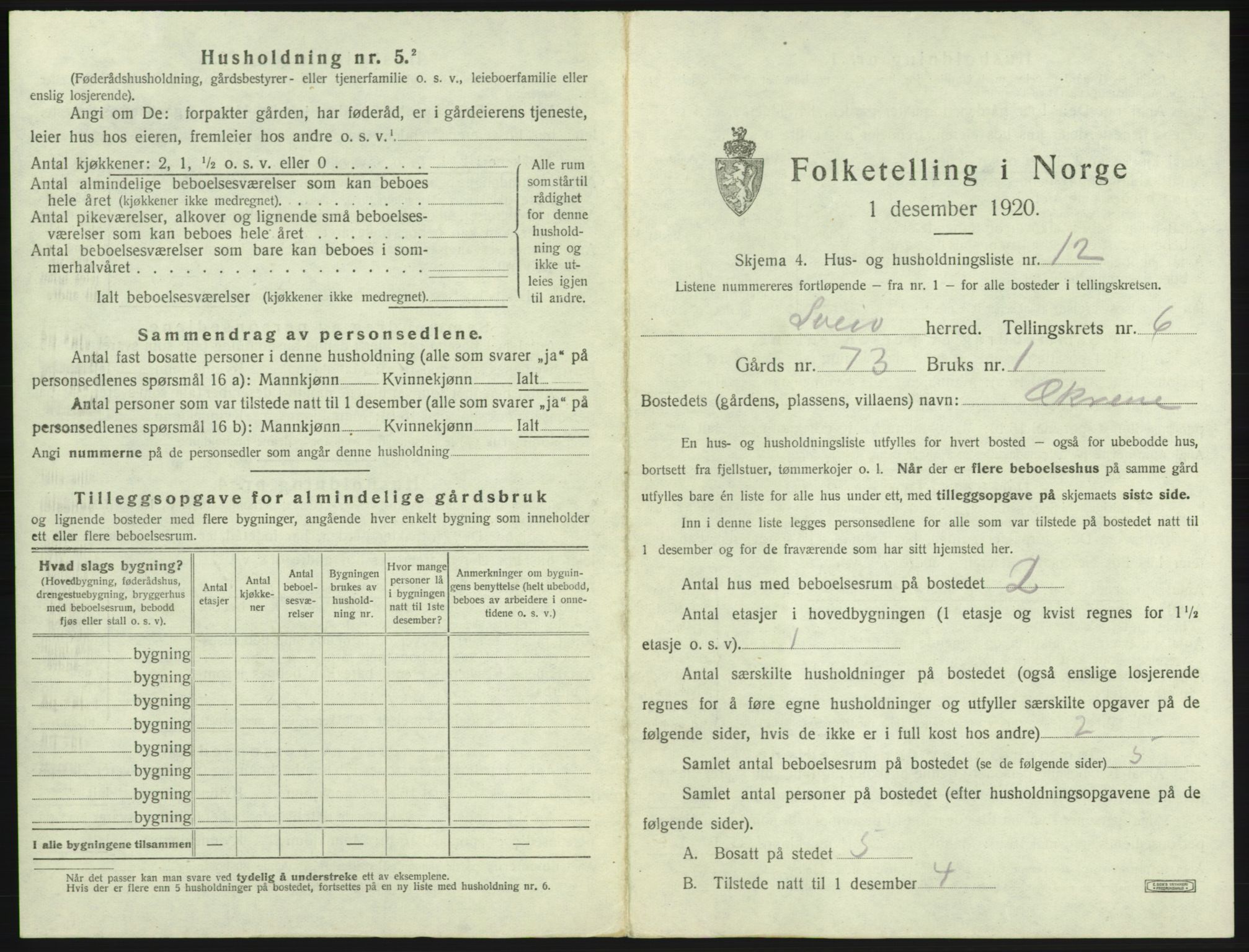 SAB, 1920 census for Sveio, 1920, p. 409