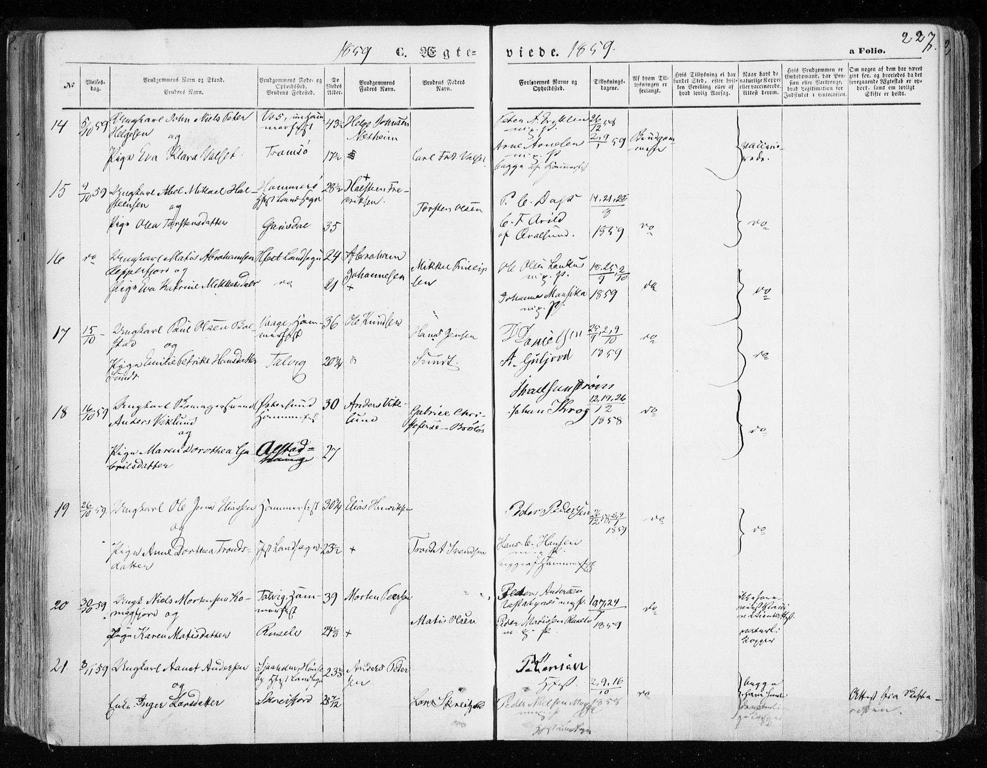 Hammerfest sokneprestkontor, AV/SATØ-S-1347/H/Ha/L0005.kirke: Parish register (official) no. 5, 1857-1869, p. 227