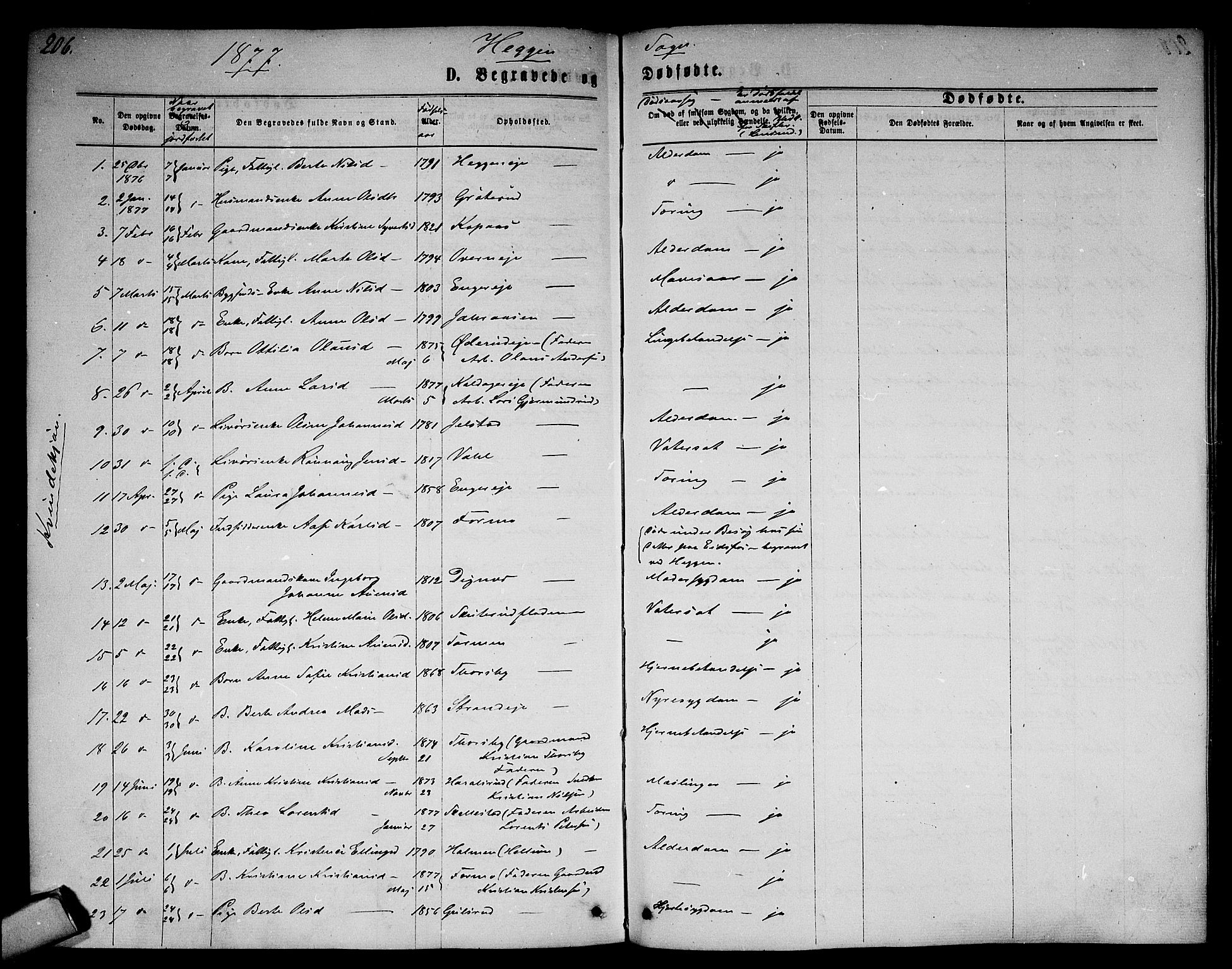 Modum kirkebøker, AV/SAKO-A-234/G/Ga/L0007: Parish register (copy) no. I 7, 1869-1878, p. 206