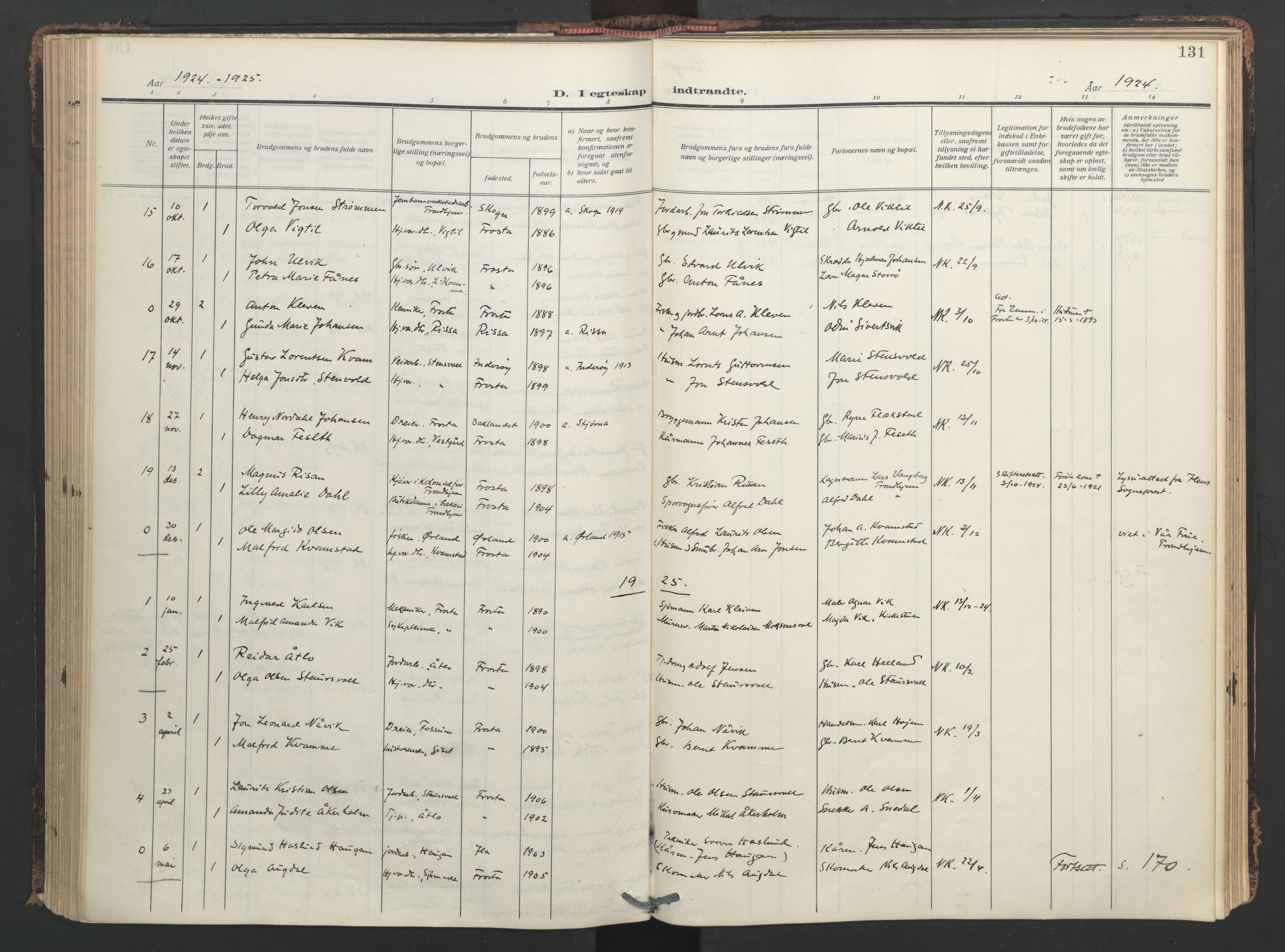 Ministerialprotokoller, klokkerbøker og fødselsregistre - Nord-Trøndelag, AV/SAT-A-1458/713/L0123: Parish register (official) no. 713A12, 1911-1925, p. 131