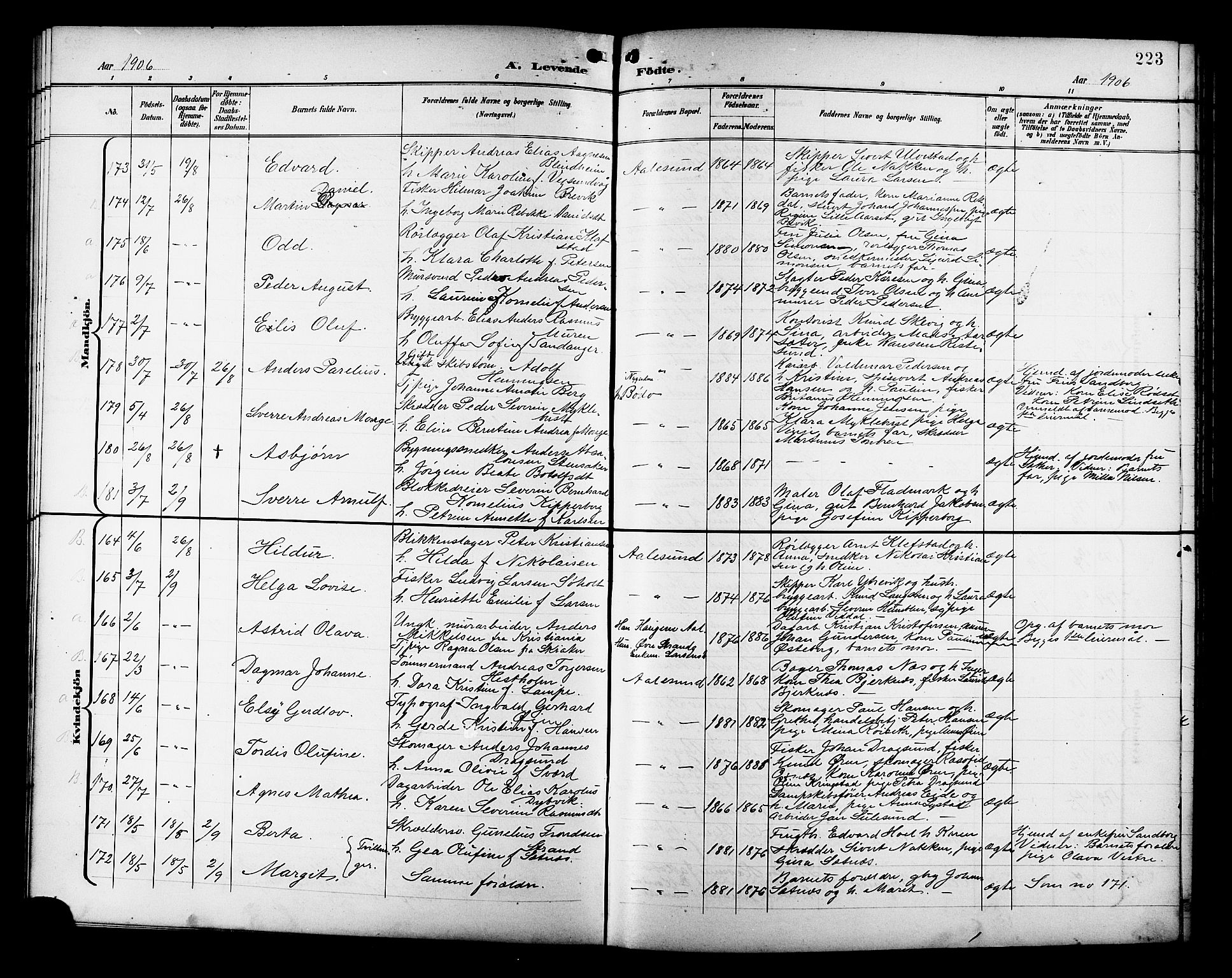 Ministerialprotokoller, klokkerbøker og fødselsregistre - Møre og Romsdal, SAT/A-1454/529/L0468: Parish register (copy) no. 529C05, 1897-1908, p. 223