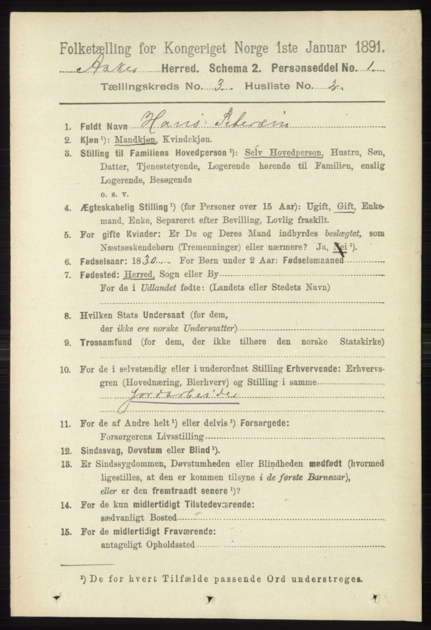 RA, 1891 census for 0220 Asker, 1891, p. 1993